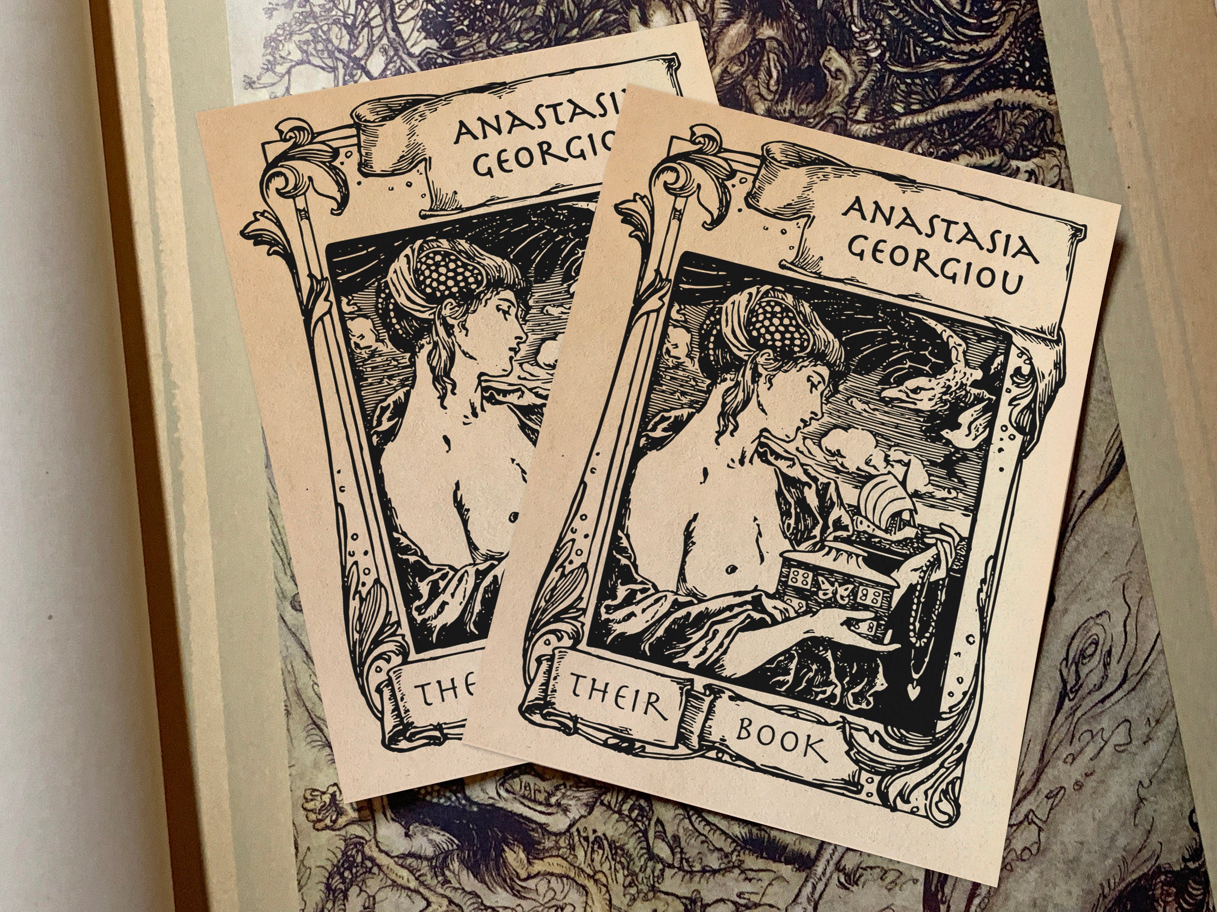Pandora's Box, Personalized Erotic Ex-Libris Bookplates, Crafted on Traditional Gummed Paper, 3in x 4in, Set of 30