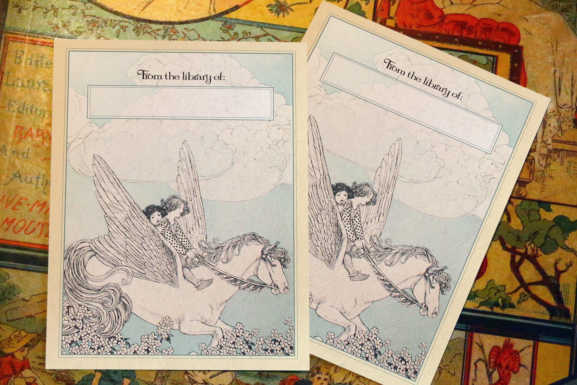 A Ride On Pegasus, Personalized Ex-Libris Bookplates, Crafted on Traditional Gummed Paper, 3in x 4in, Set of 30
