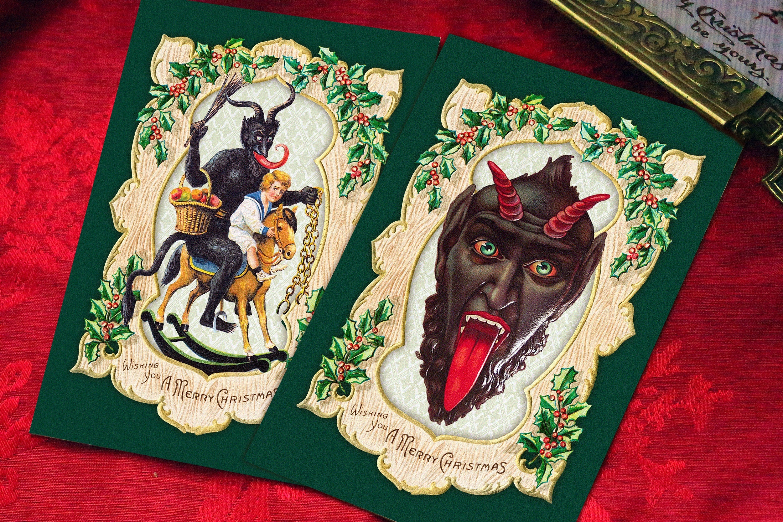 Naughty Krampus, Gruss Vom Krampus, Victorian Christmas Postcard Set, 6 Designs, Set of 12