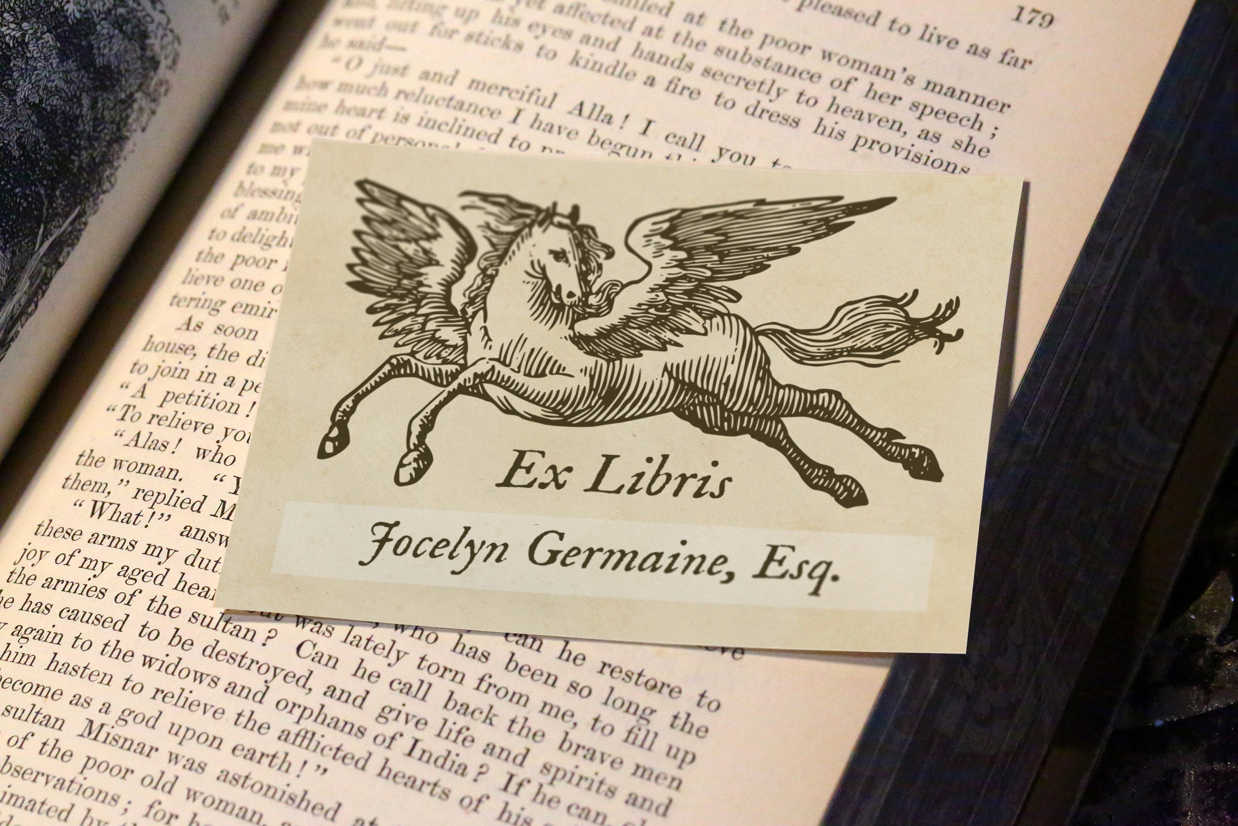Prancing Pegasus, Personalized Ex-Libris Bookplates, Crafted on Traditional Gummed Paper, 3.25in x 2.5in, Set of 30