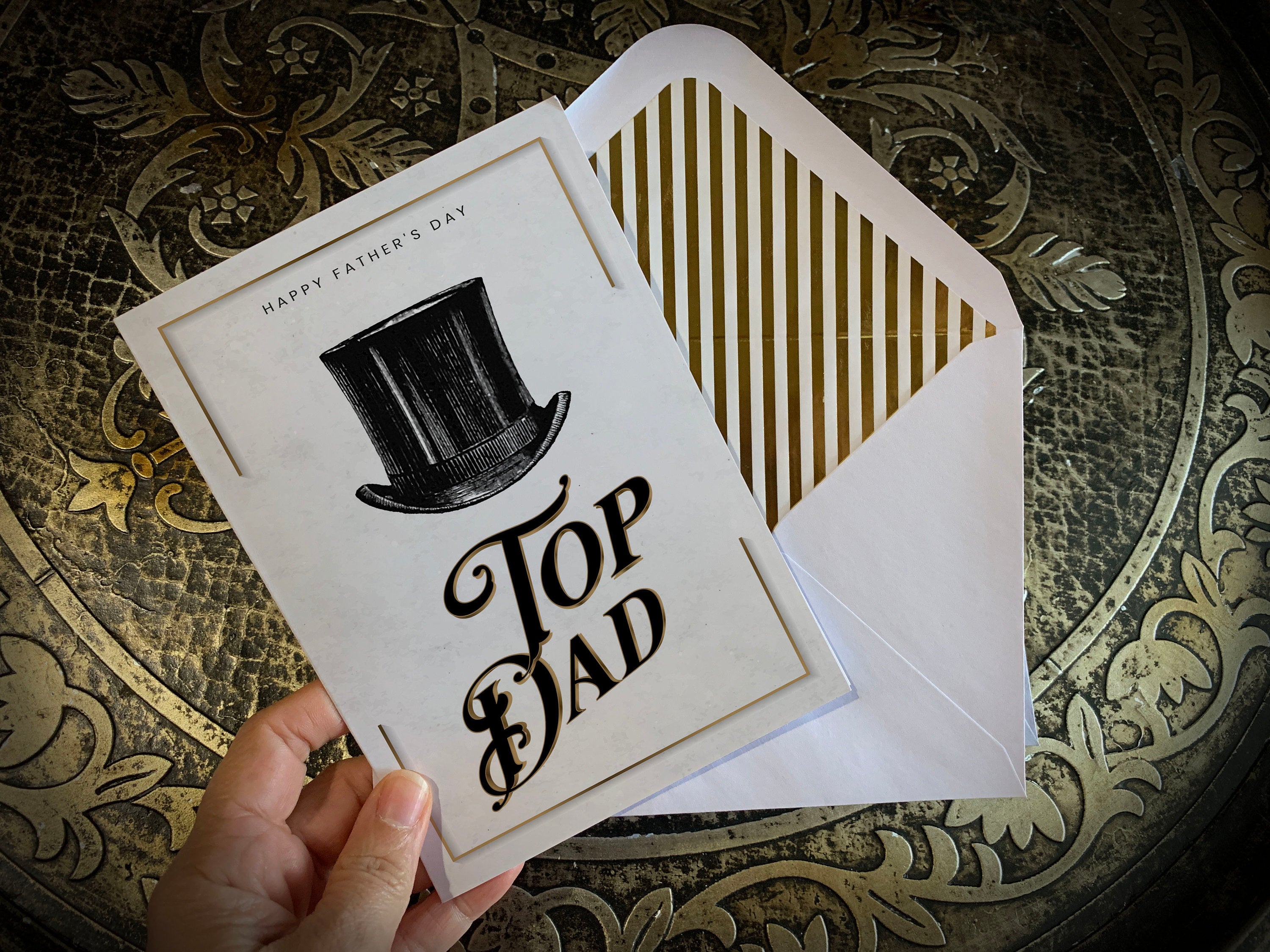 Top Dad, Father's Day Greeting Card with Elegant Striped Gold Foil Envelope, 1 Card/Envelope