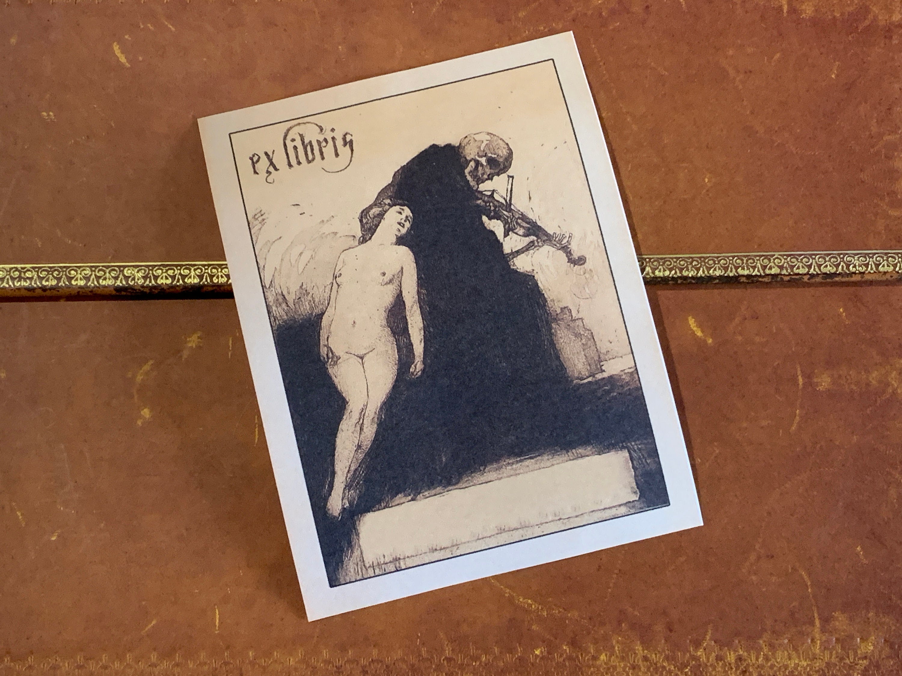 Death's Music, Personalized Gothic Ex-Libris Bookplates, Crafted on Traditional Gummed Paper, 3in x 4in, Set of 30