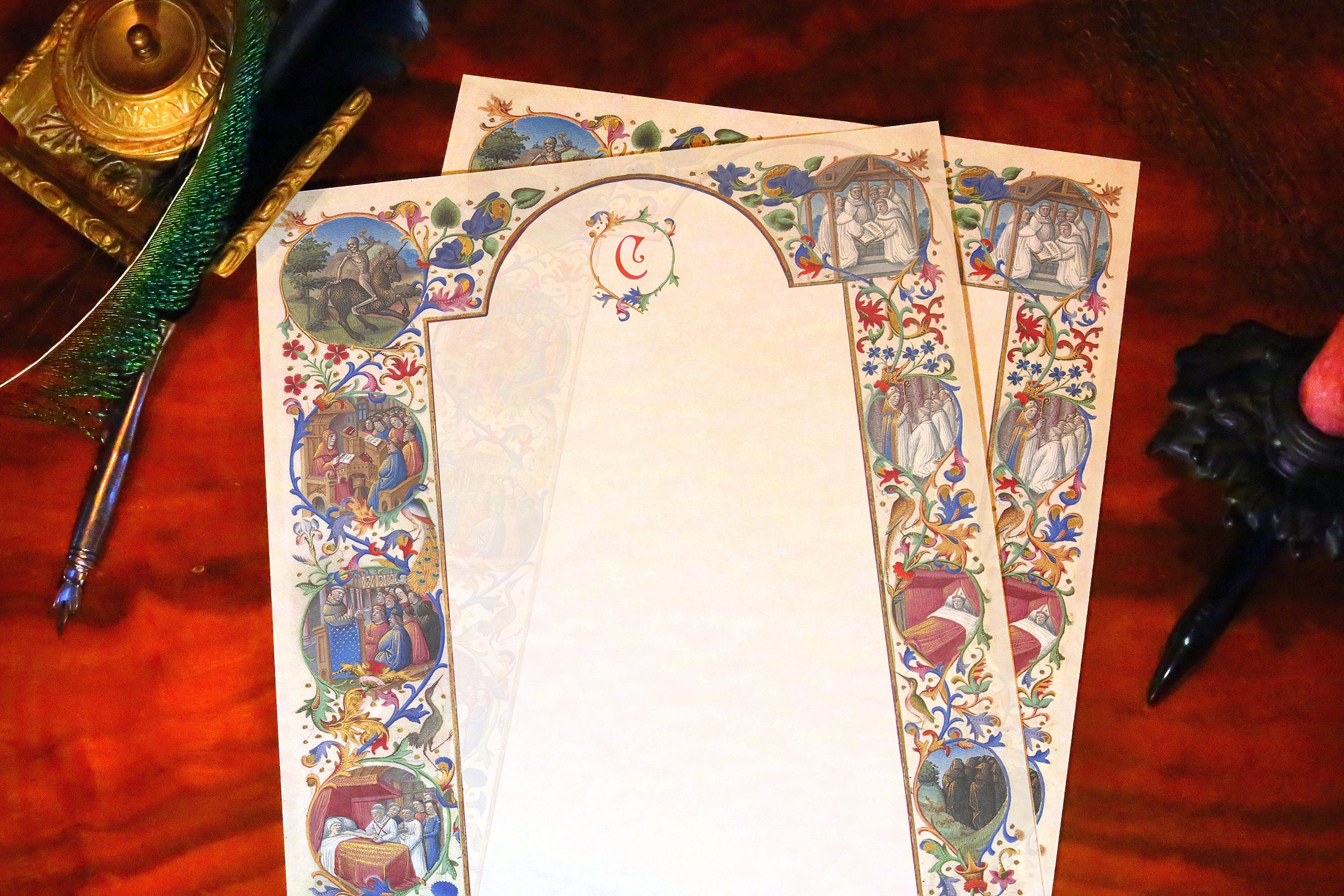 Mortal Sins, Illuminated Manuscript, Luxurious Handcrafted Stationery Set for Letter Writing, Personalized, 12 Sheets/10 Envelopes