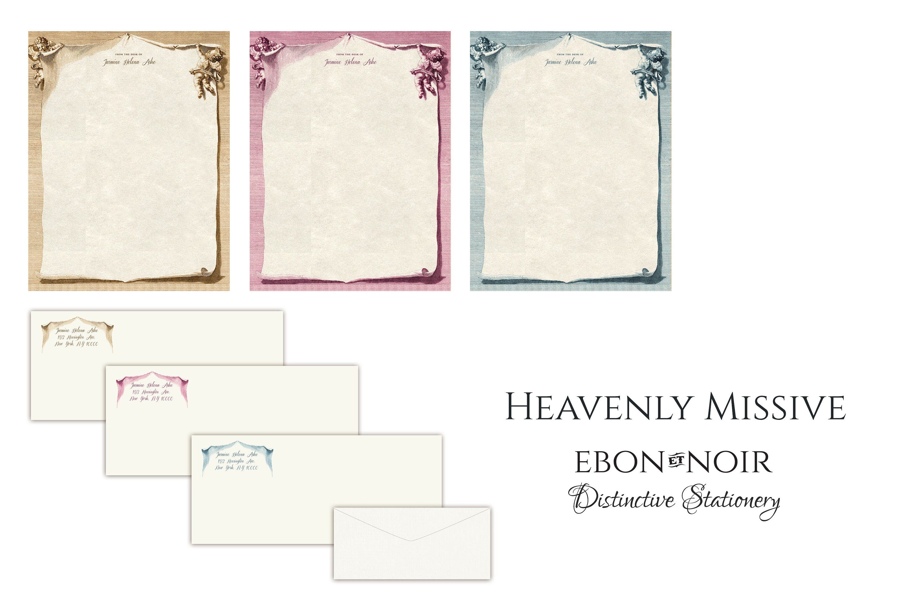 Heavenly Missive, Luxurious Handcrafted Stationery Set for Letter Writing, Personalized, 12 Sheets/10 Envelopes, Available in 3 Colors
