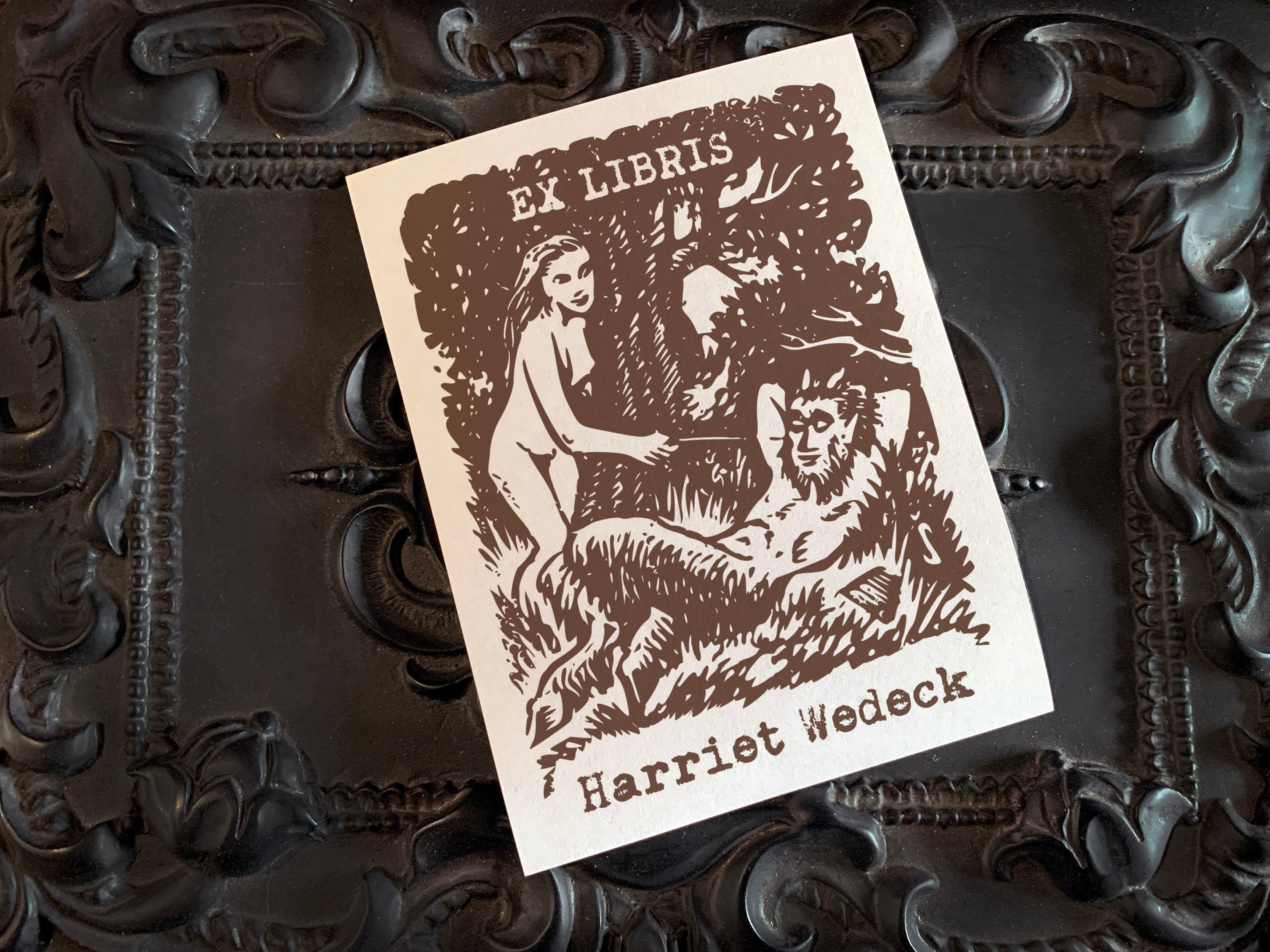 Tickled Satyr, Personalized, Erotic Ex-Libris Bookplates, Crafted on Traditional Gummed Paper, 3in x 4in, Set of 30