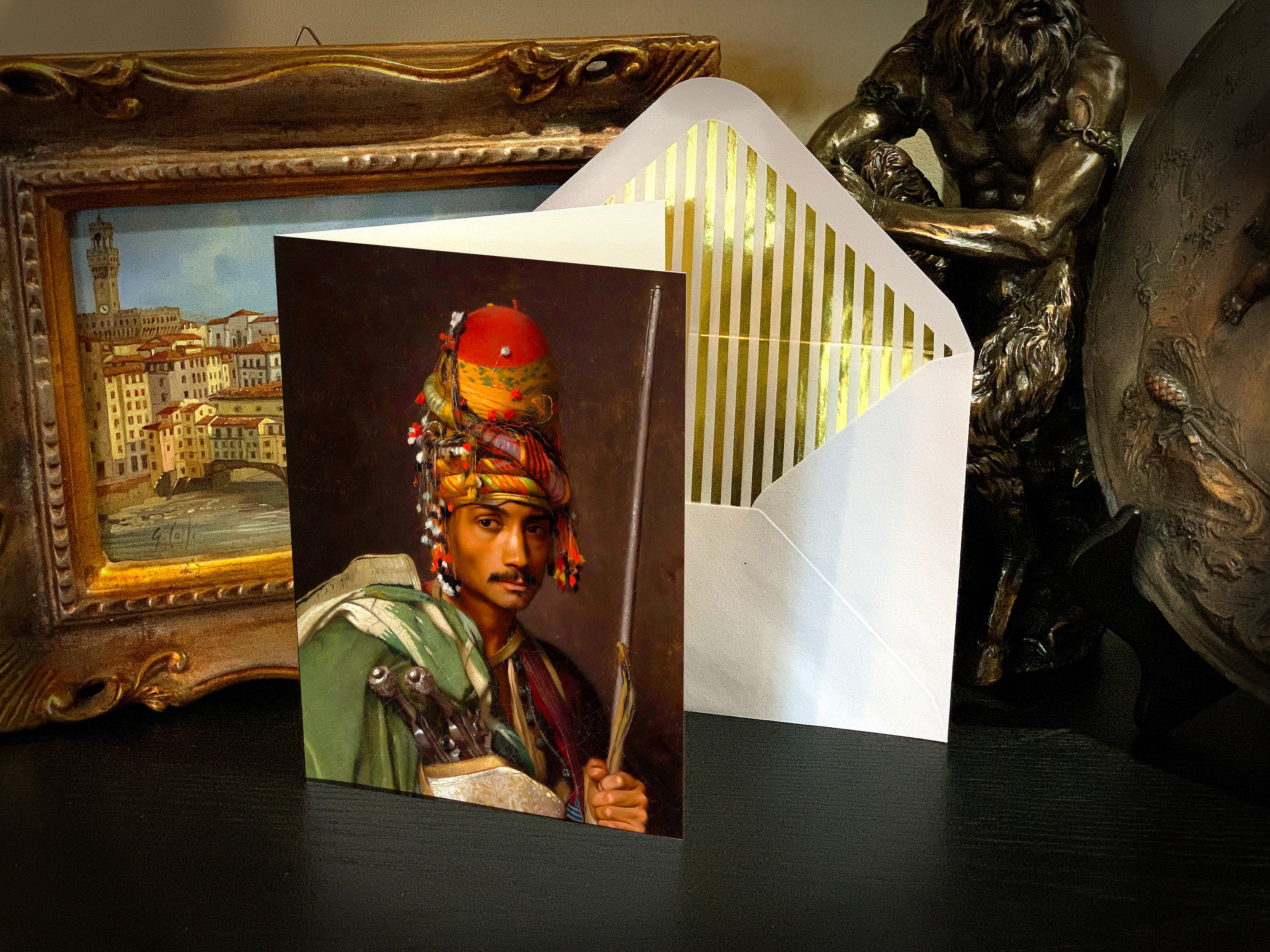 Bashi Bazouk African Warrior by Jean-Léon Gérôme, Greeting Card with Elegant Striped Gold Foil Envelope, 5in x 7in, 1 Card/Envelope