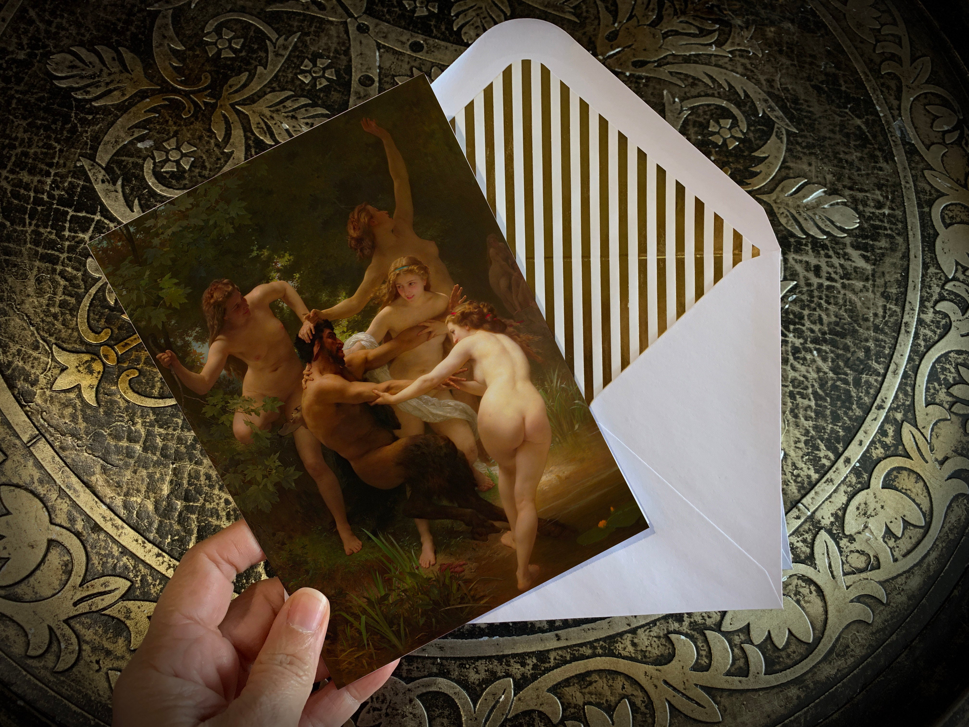 Nymph and Satyr, by Adolphe William Bouguereau, Greeting Card, with Elegant Gold Foil Envelope