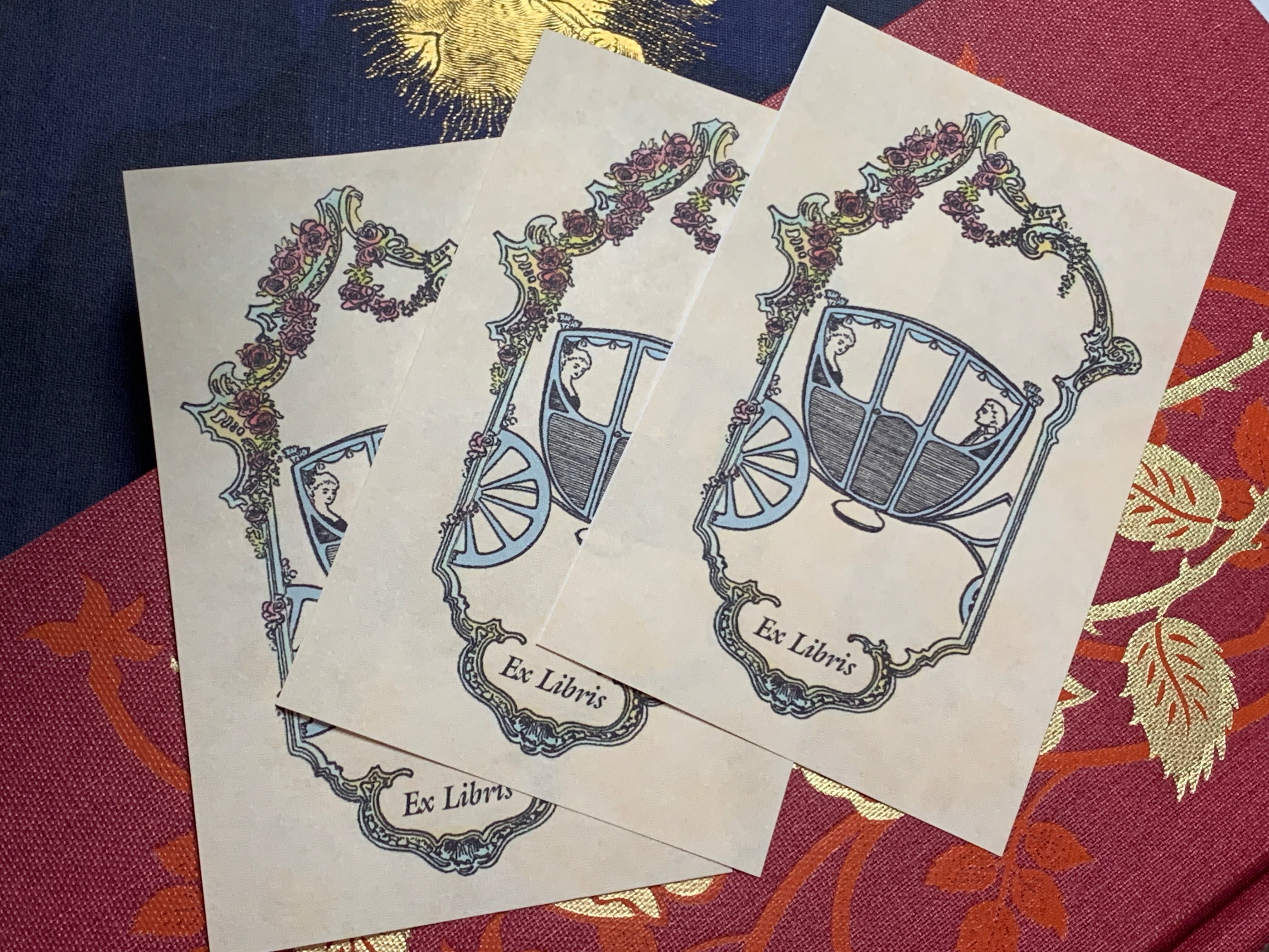 Mr. & Mrs. in Coach, Personalized Ex-Libris Bookplates, Crafted on Traditional Gummed Paper, 2.5in x 4in, Set of 30