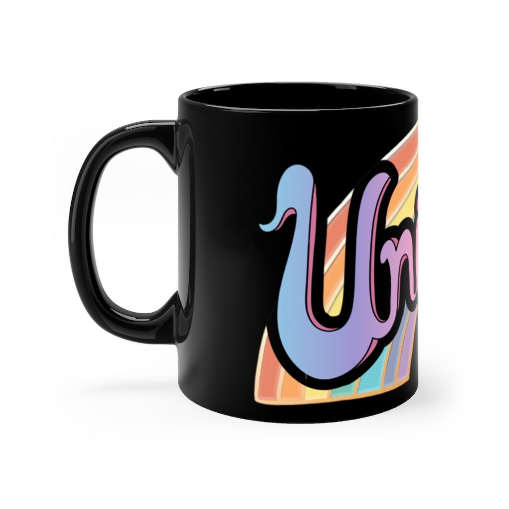 Unicorn Rainbow, Black Coffee Mug, 11oz