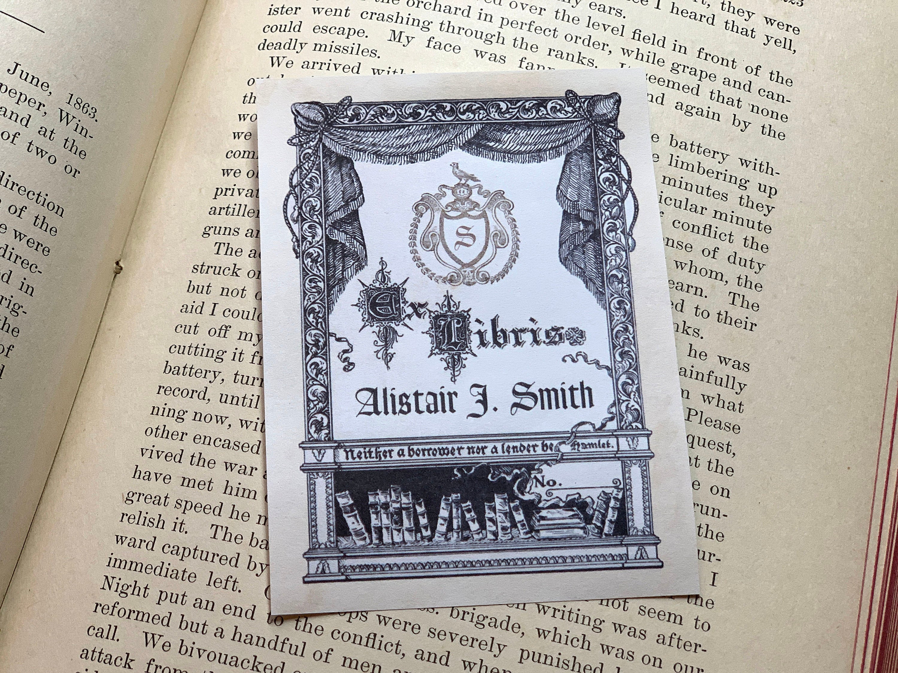 Theatrical Curtain, Personalized and Monogrammed Ex-Libris Bookplates, Crafted on Traditional Gummed Paper, 3in x 4in, Set of 30
