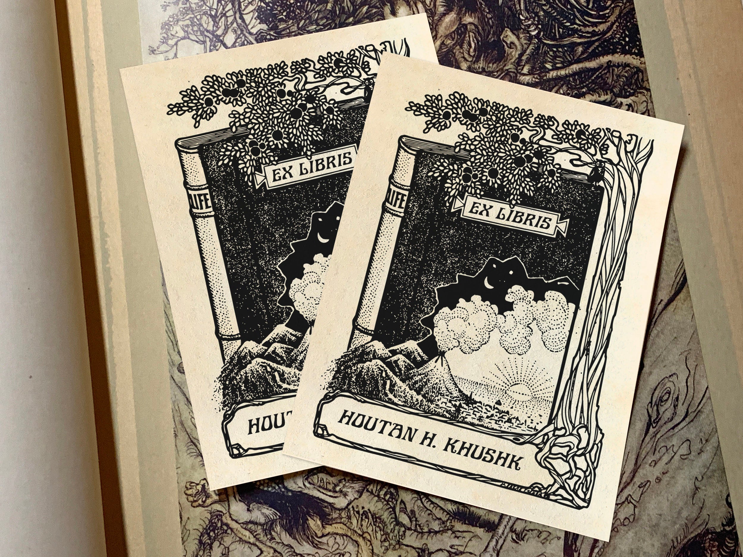 Book of Life, Personalized Ex-Libris Bookplates, Crafted on Traditional Gummed Paper, 3in x 4in, Set of 30