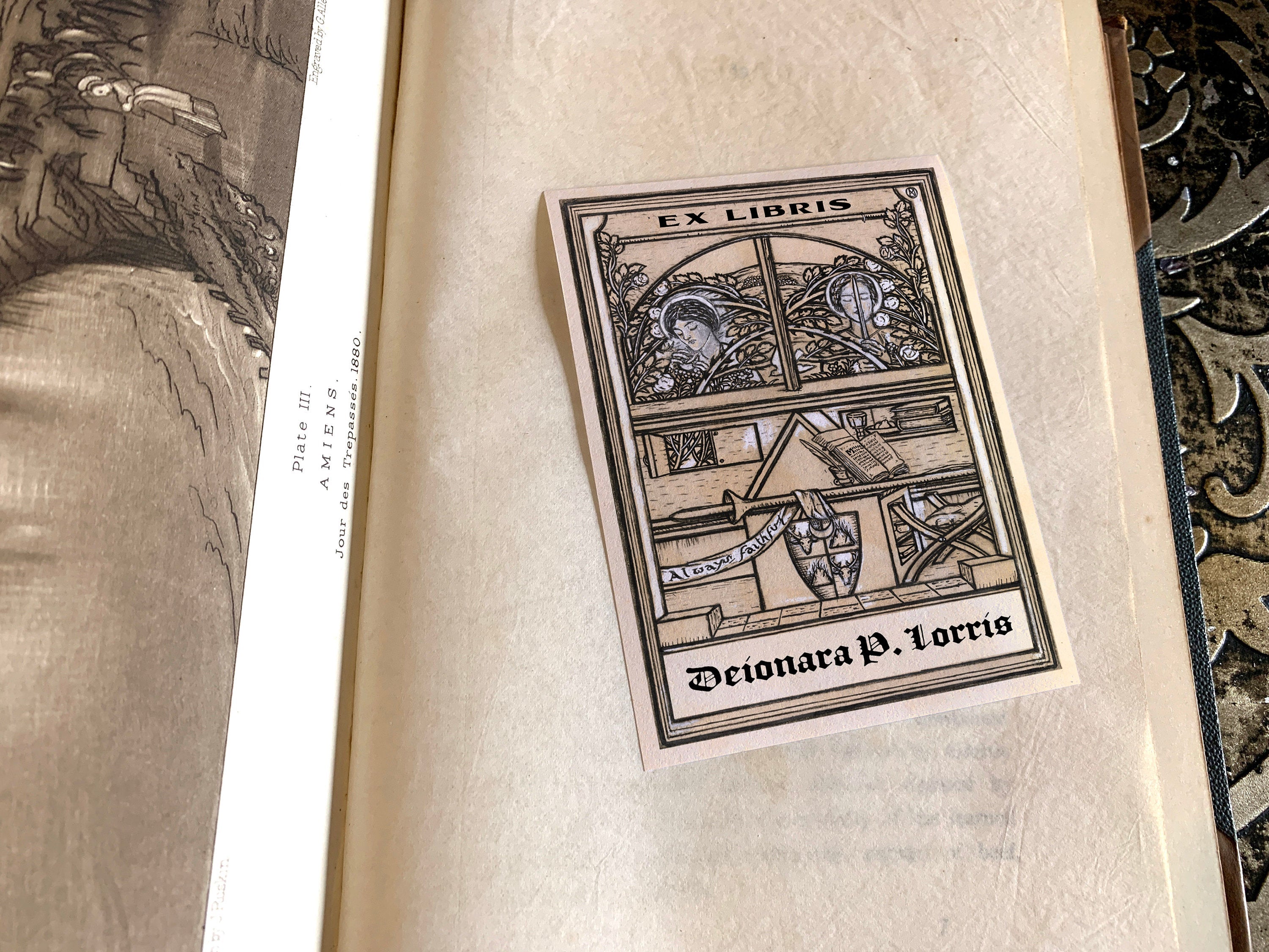 Always Faithful, Personalized Gothic Ex-Libris Bookplates, Crafted on Traditional Gummed Paper, 3in x 4in, Set of 30