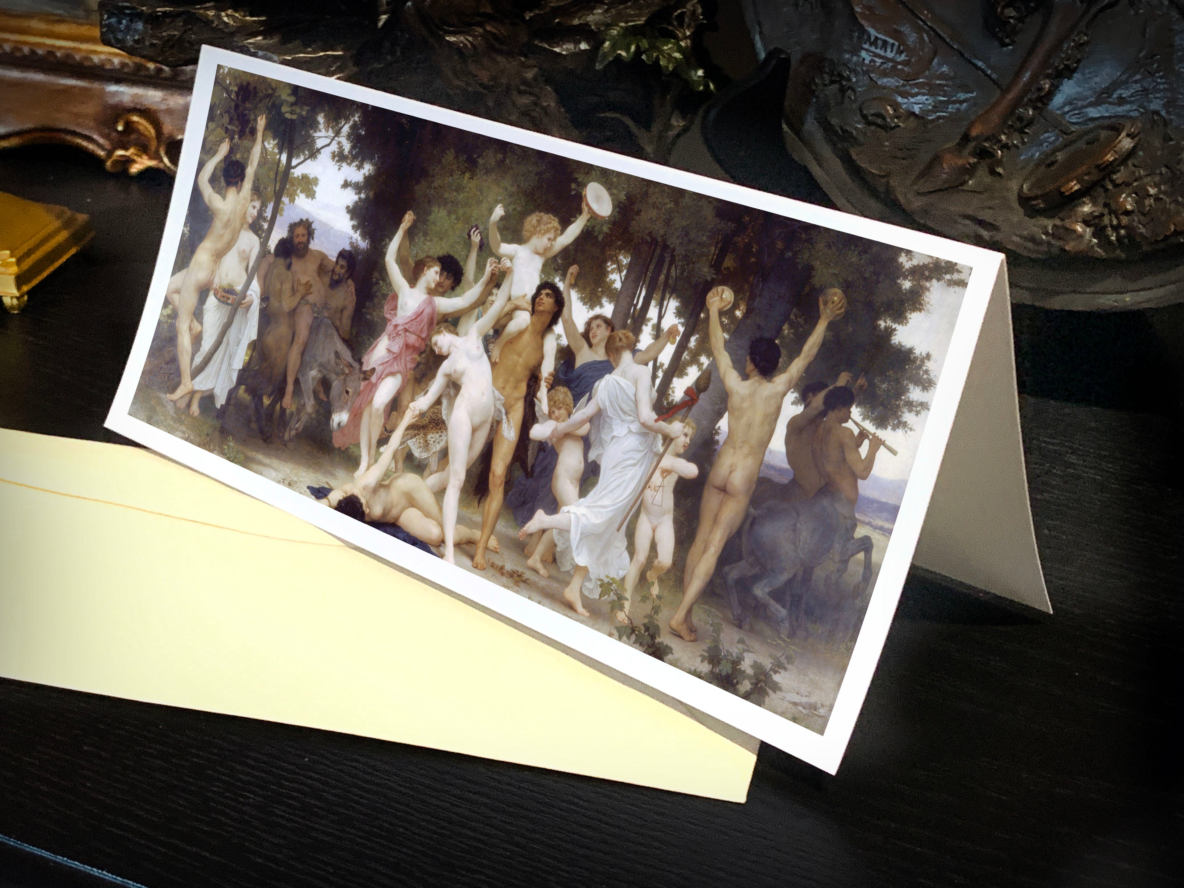 Youth of Bacchus by Adolphe William Bouguereau, Panoramic Greeting Card/Money Holder with Ivory Envelope