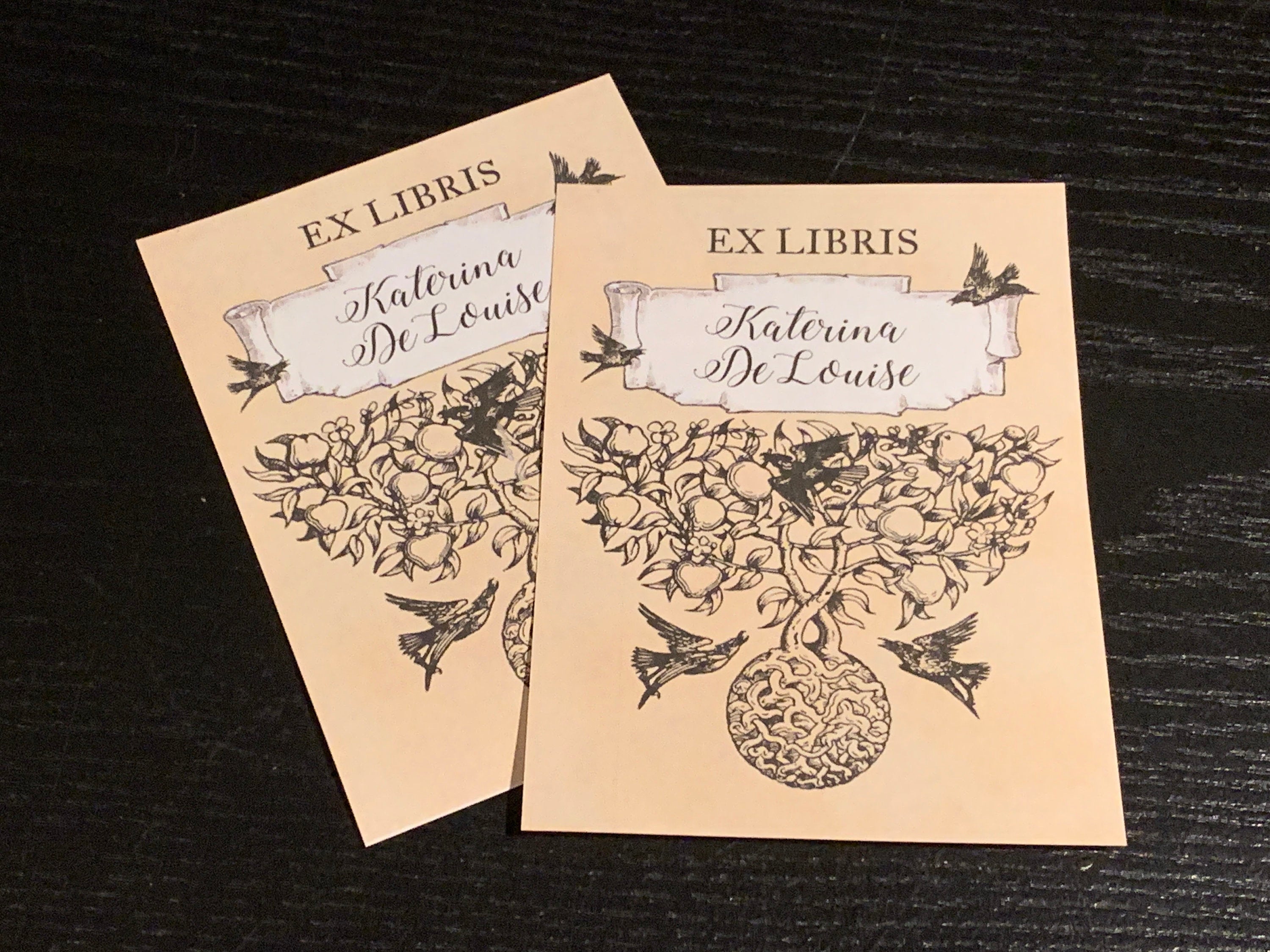 Grimm Crows, Personalized Ex-Libris Bookplates, Crafted on Traditional Gummed Paper, 3in x 4in, Set of 30