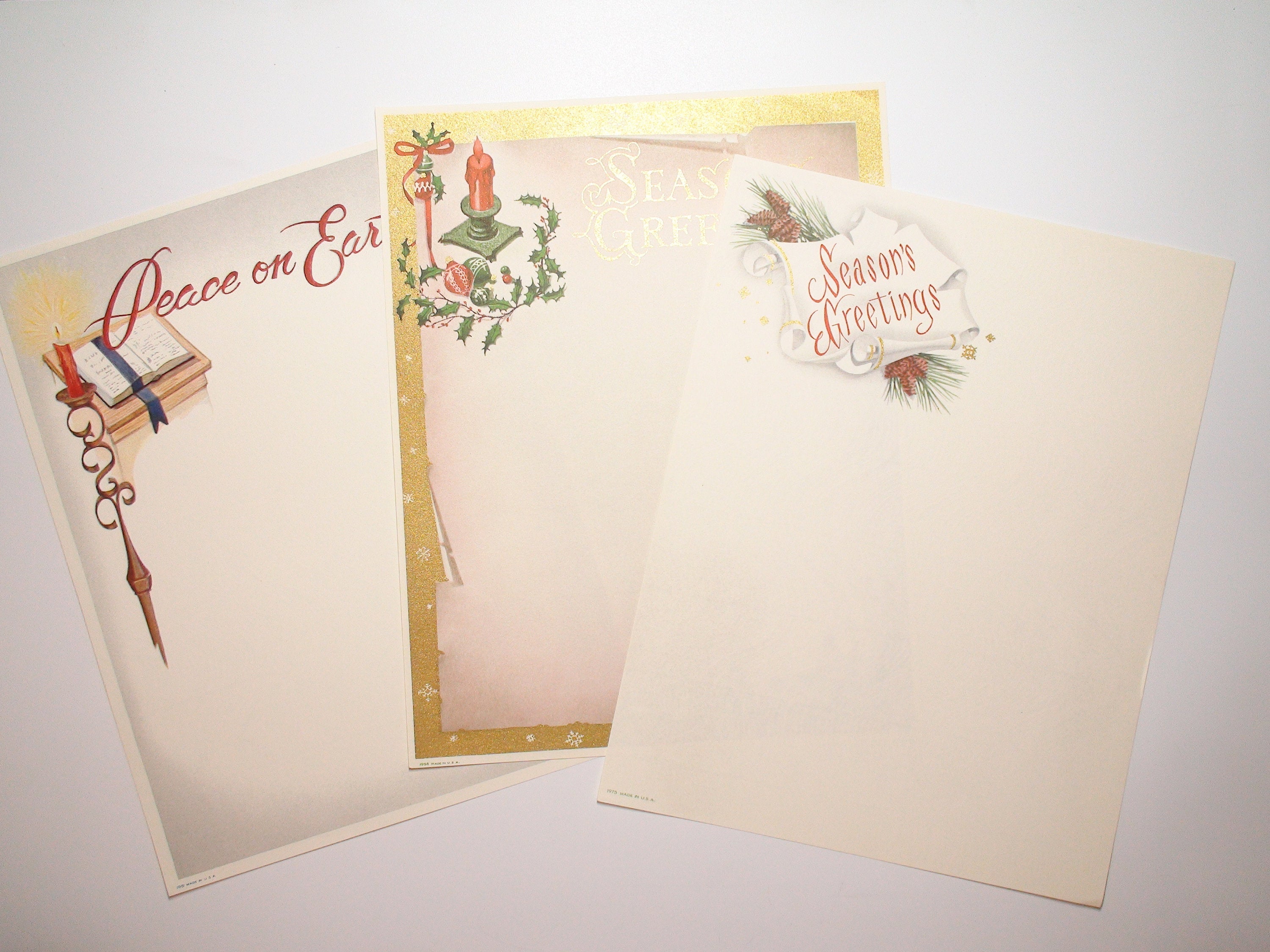 20 Sheets of Vintage Christmas Holiday Border Stationery/Letterhead for Notes and Letters, Gilt Accents, c1960s-80s
