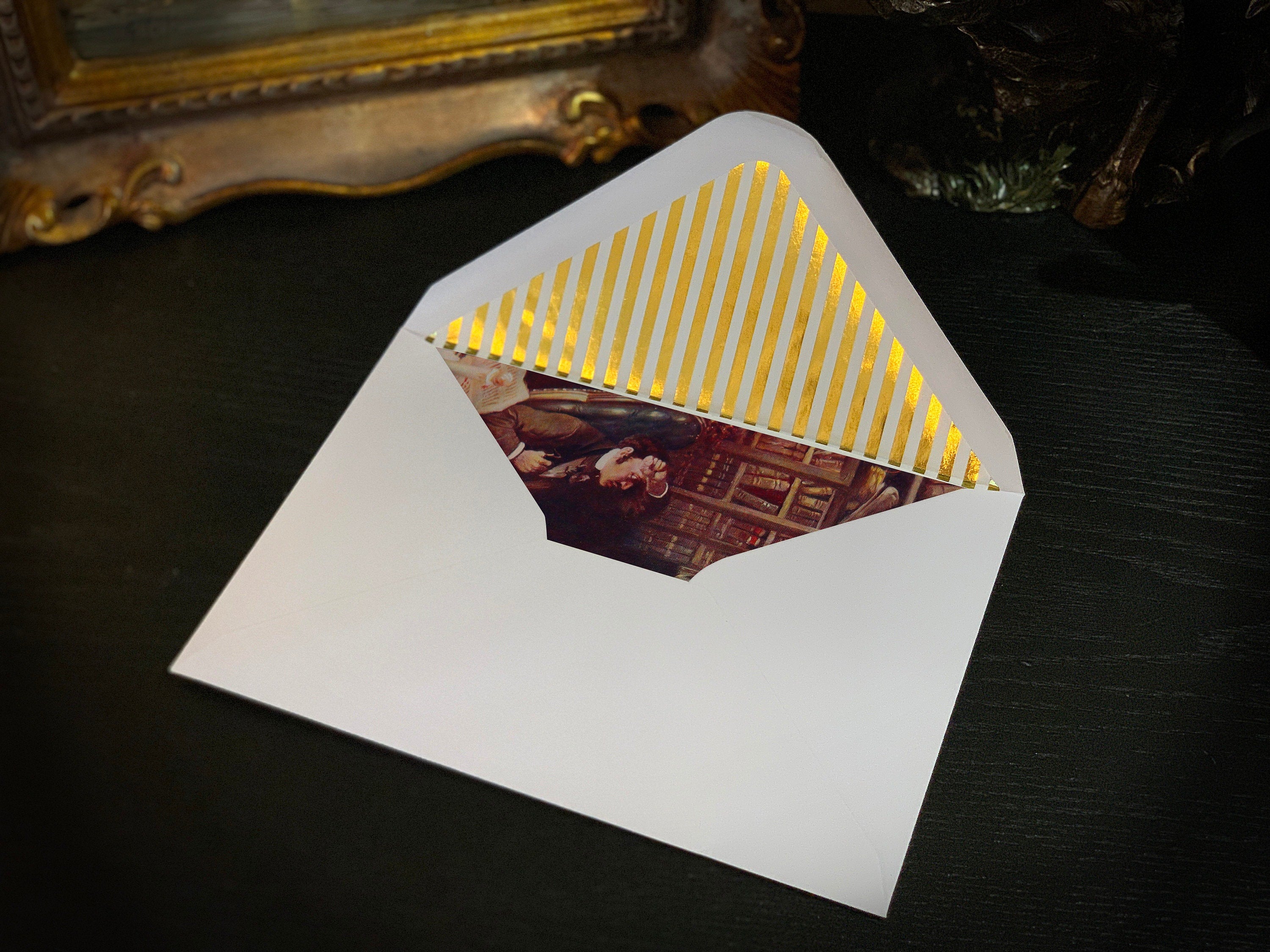 Edgar Allan Poe, The Raven, Halloween Greeting Card with Elegant Striped Gold Foil Envelope, 1 Card/Envelope