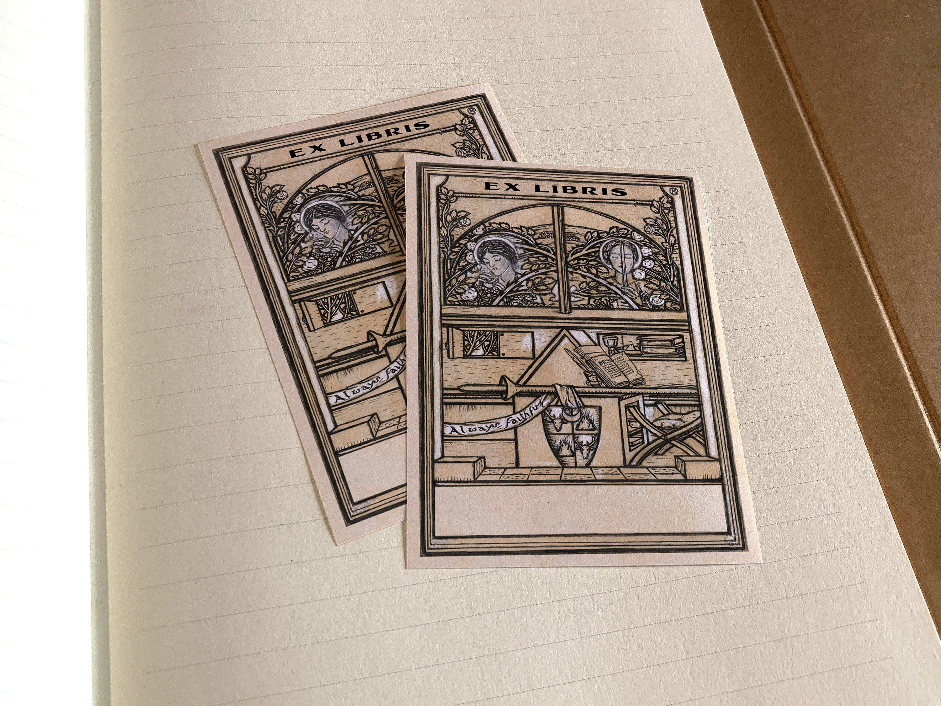 Always Faithful, Personalized Gothic Ex-Libris Bookplates, Crafted on Traditional Gummed Paper, 3in x 4in, Set of 30