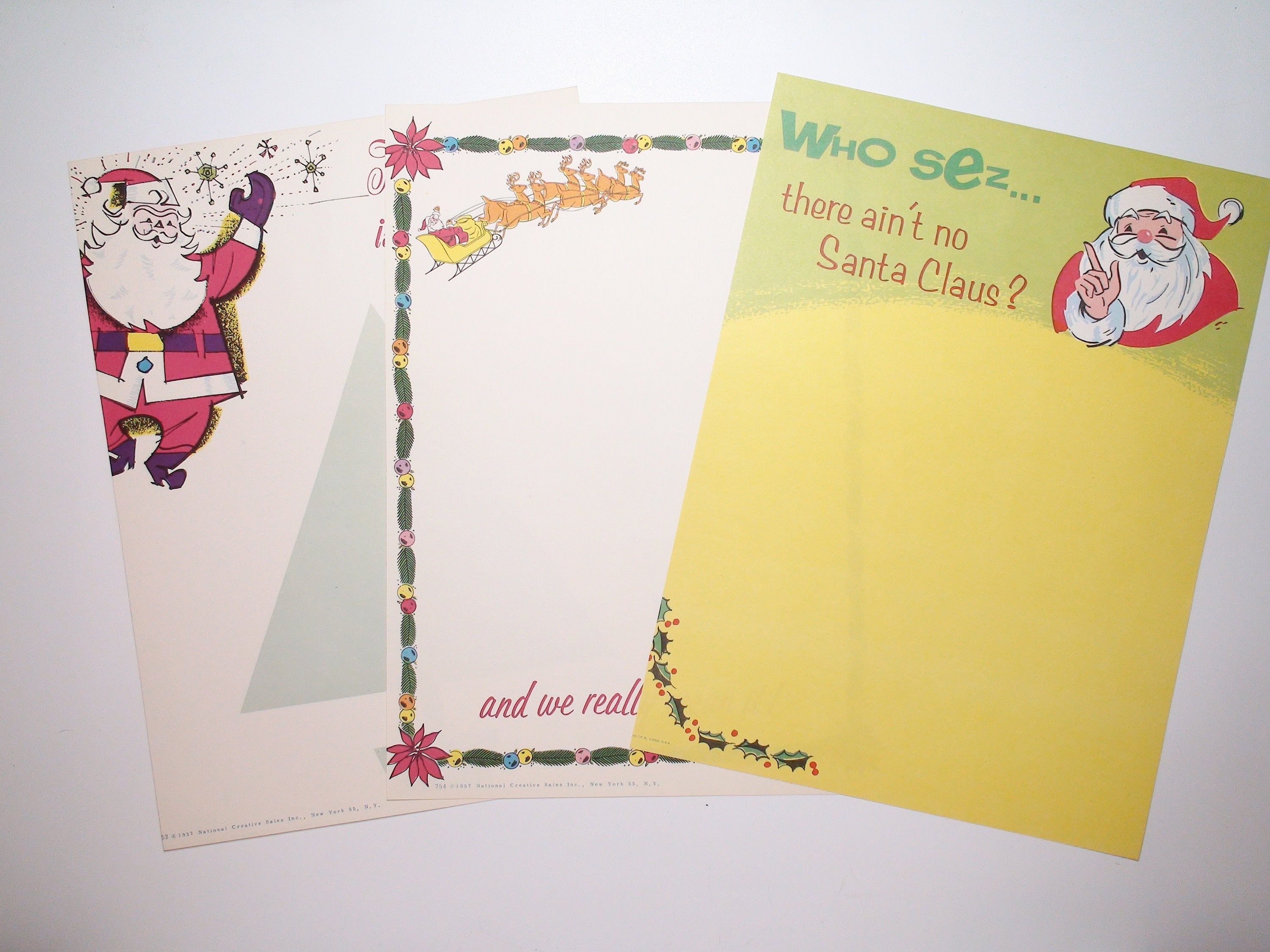 12 Sheets of Vintage Christmas and New Year's Day Holiday Border Stationery/Letterhead, c1970s