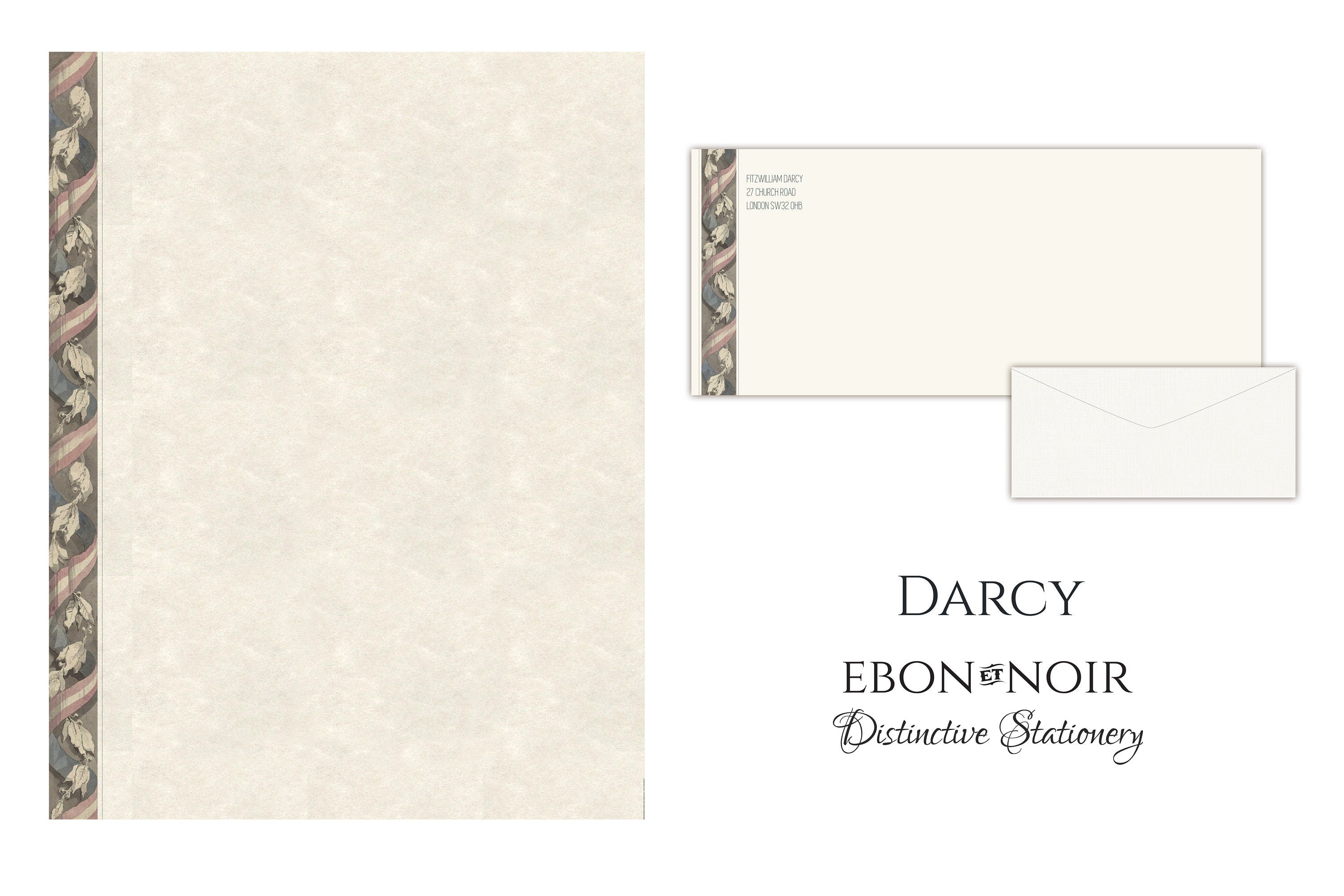 Darcy, Luxurious Handcrafted Stationery Set for Letter Writing, Personalized, 12 Sheets/10 Envelopes