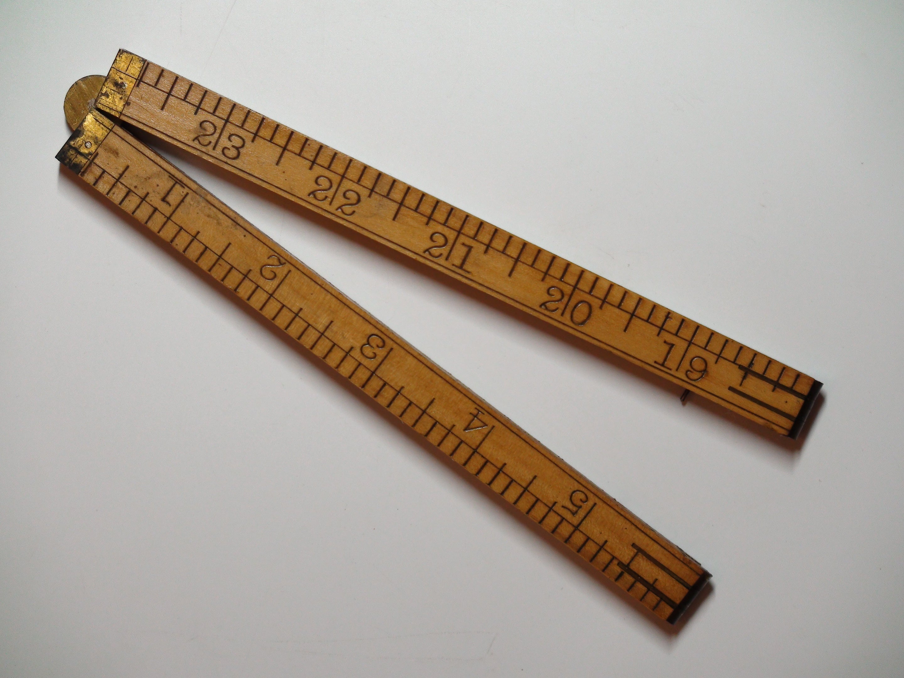 Vintage Stanley Rule & Level Co. No. 68, 24in 4-Fold Brass and Boxwood Carpenter Ruler, Folding Ruler