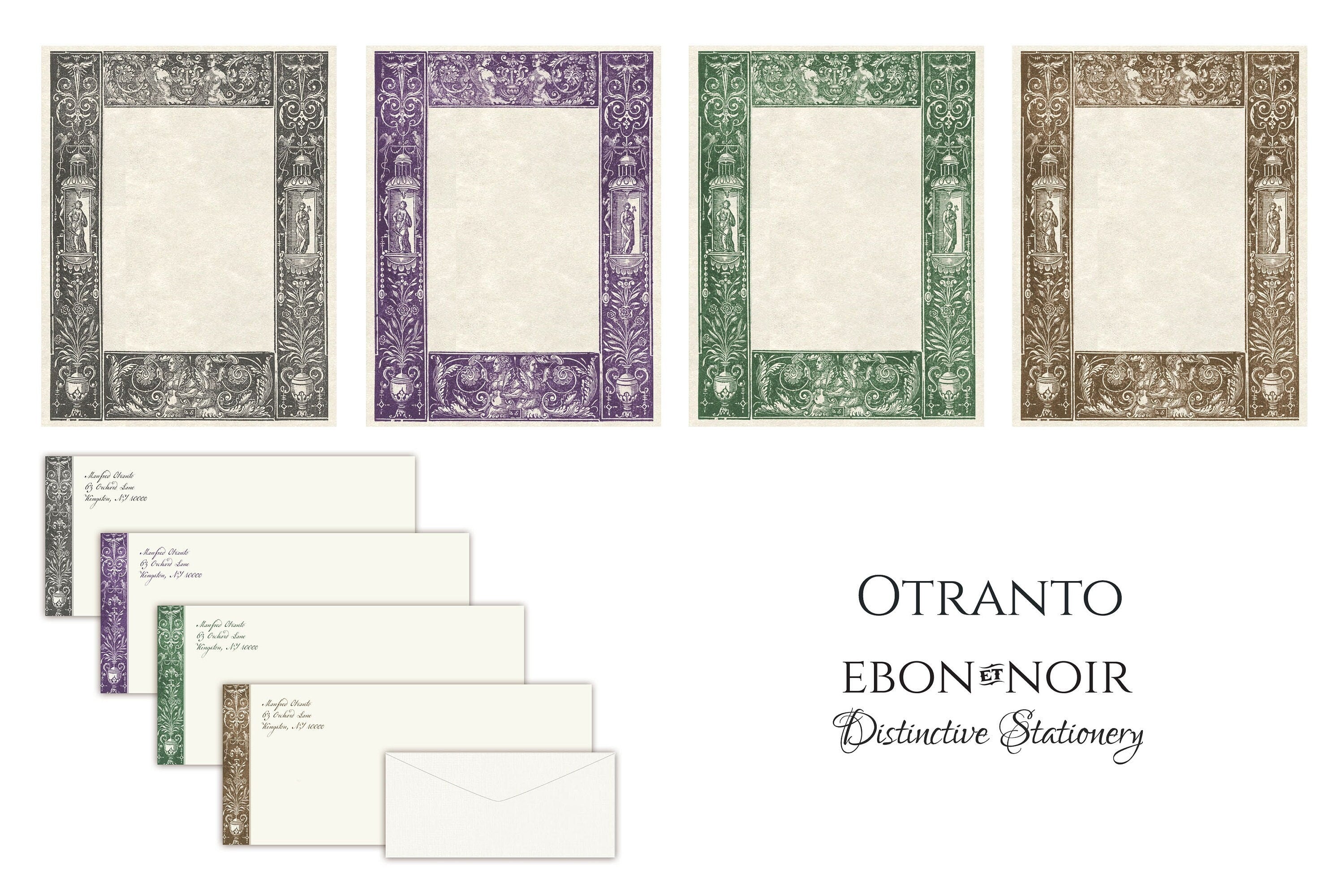Otranto, Luxurious Handcrafted Stationery Set for Letter Writing, Personalized, 12 Sheets/10 Envelopes