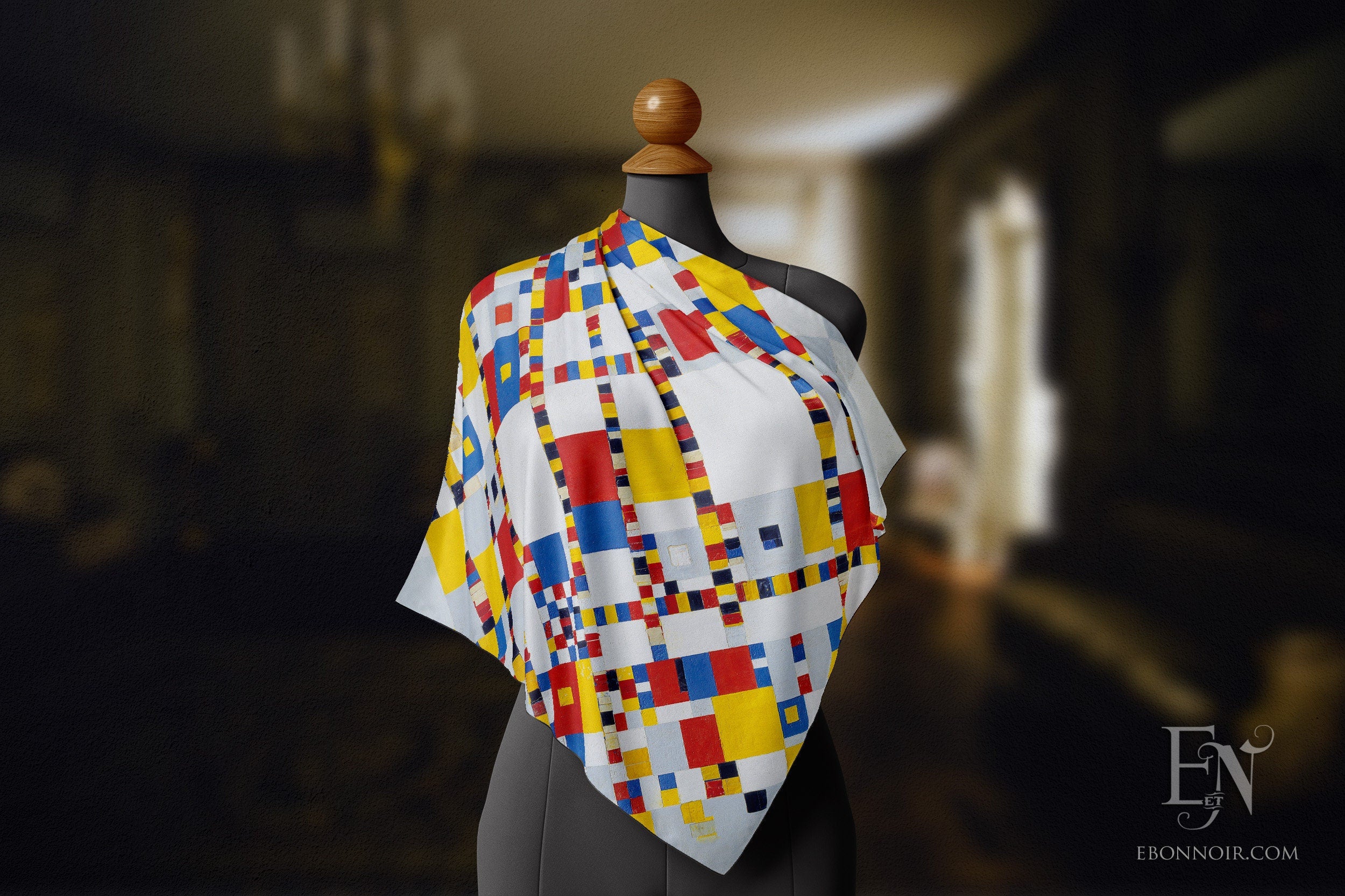 Victory Boogie Woogie by Piet Mondrian, Luxurious Square Scarf/Wrap/Boho Shawl, Made to Order, Handmade and Cruelty-Free