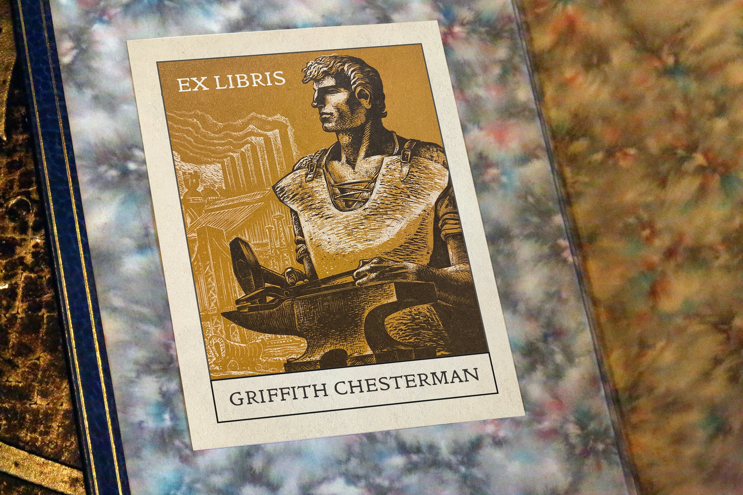 Modern Hephaestus, Personalized Ex-Libris Bookplates, Crafted on Traditional Gummed Paper, 3in x 4in, Set of 30