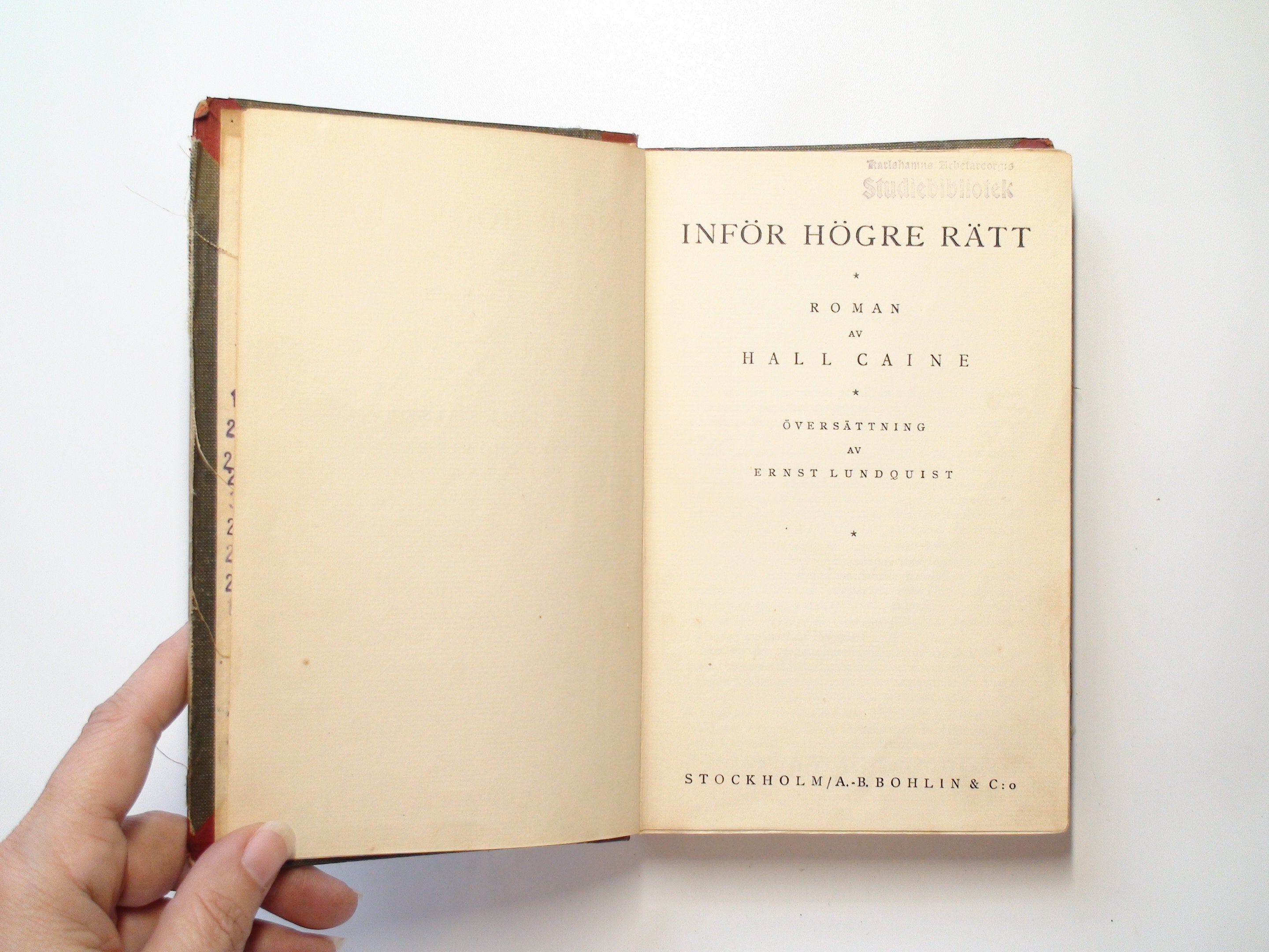 Inför Högre Rätt, Vol I ONLY, Caine Hall, Swedish Language, 1921