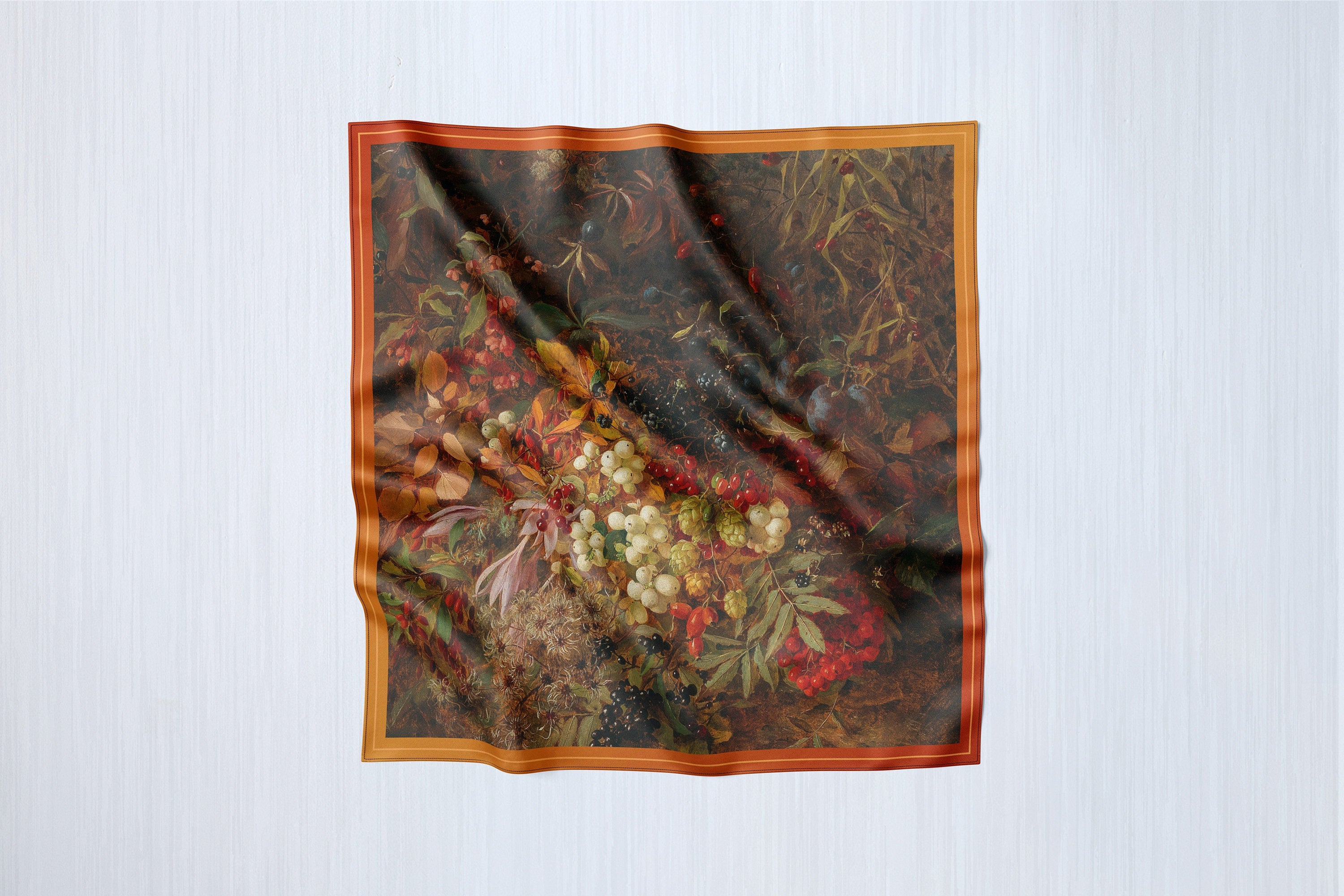 Fall Bounty by Olga Wisinger Florian, Luxurious Square Scarf/Wrap/Boho Shawl, Made to Order, Handmade and Cruelty Free