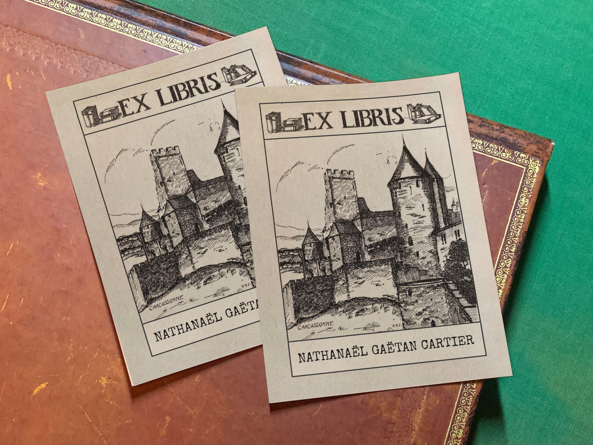 Fortress of Carcassonne, Personalized Ex-Libris Bookplates, Crafted on Traditional Gummed Paper, 3in x 4in, Set of 30