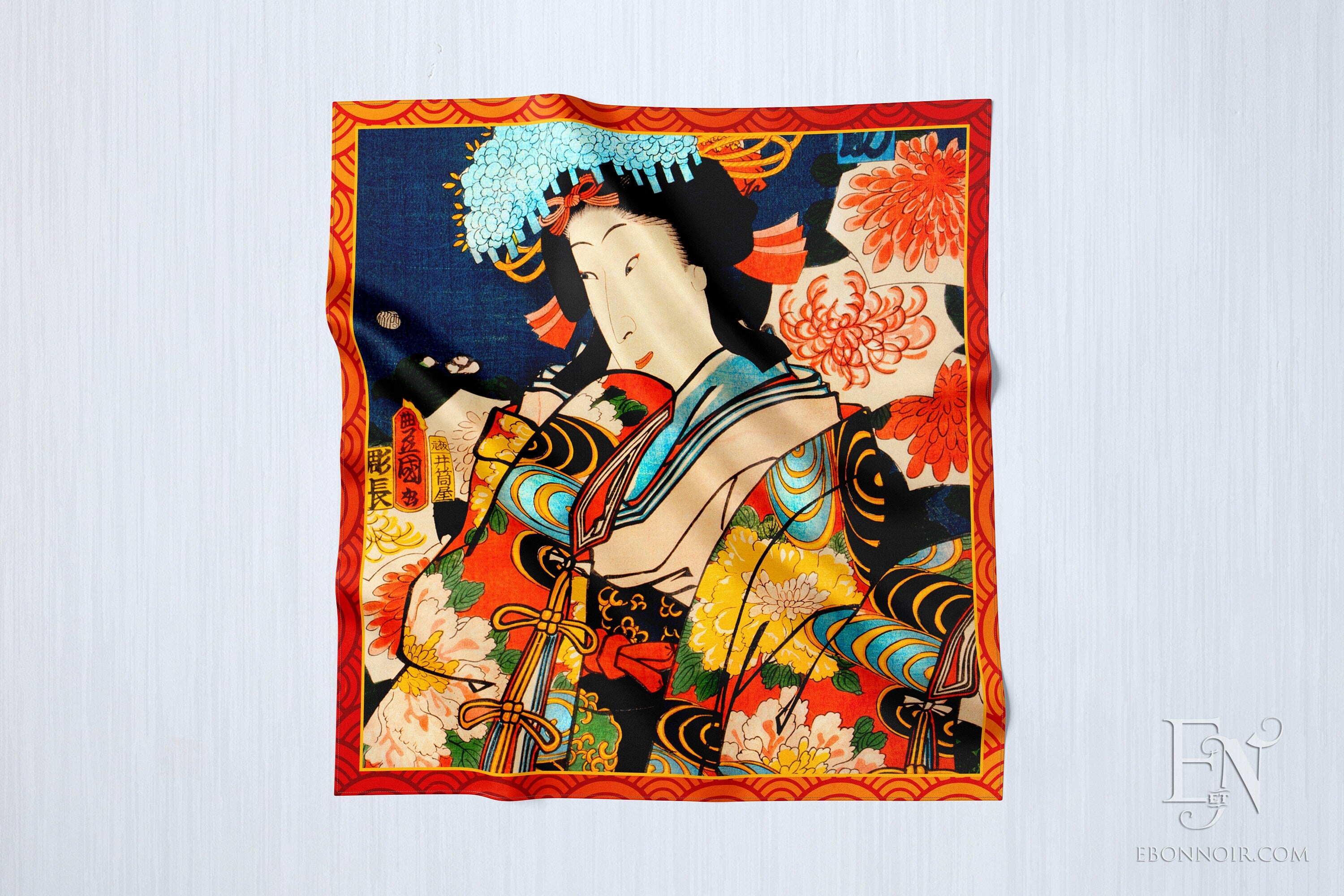 Portrait of a Japanese Actor by Toyohara Kunichika, Luxurious Square Scarf/Wrap/Boho Shawl, Made to Order, Handmade and Cruelty-Free
