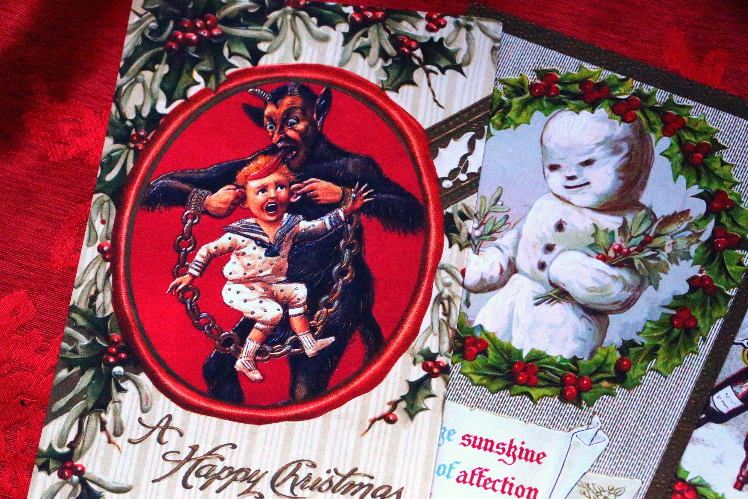 Creepy Victorian Christmas Postcard Set, 4 Designs, Set of 12