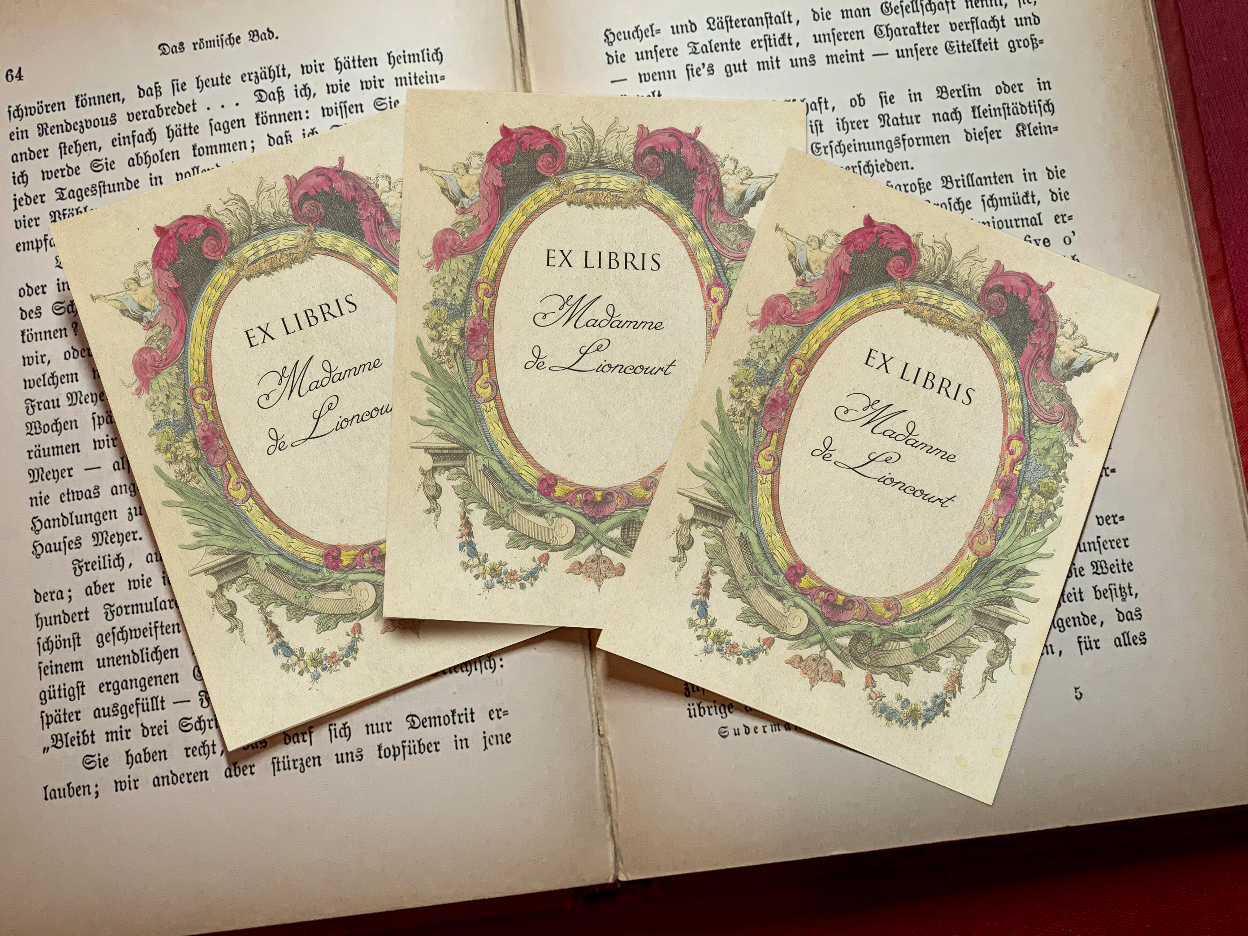 Angel Heralds, Personalized Rococo Ex-Libris Bookplates, Crafted on Traditional Gummed Paper, 3in x 4in, Set of 30