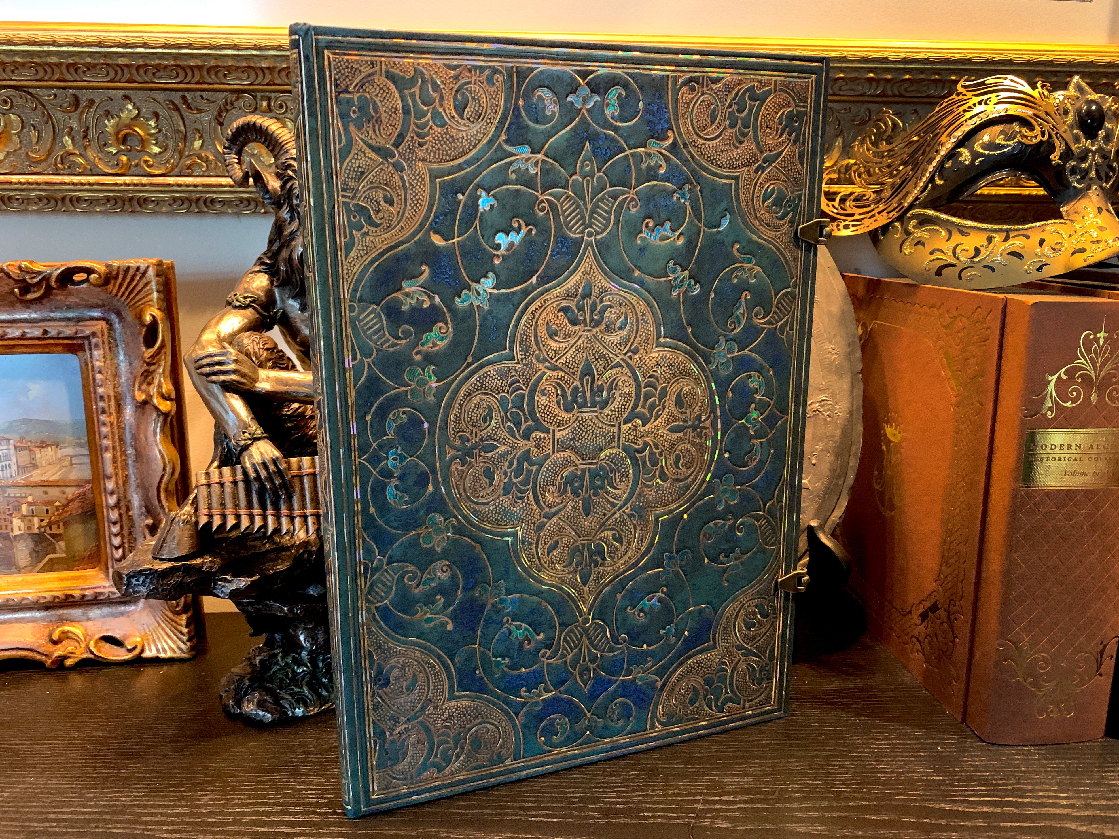 Turquoise Chronicles, Blank Journal/Sketchbook, with Gilt Cover and Metal Latches, Lined, Paperblanks, 8.25in x 11.75in