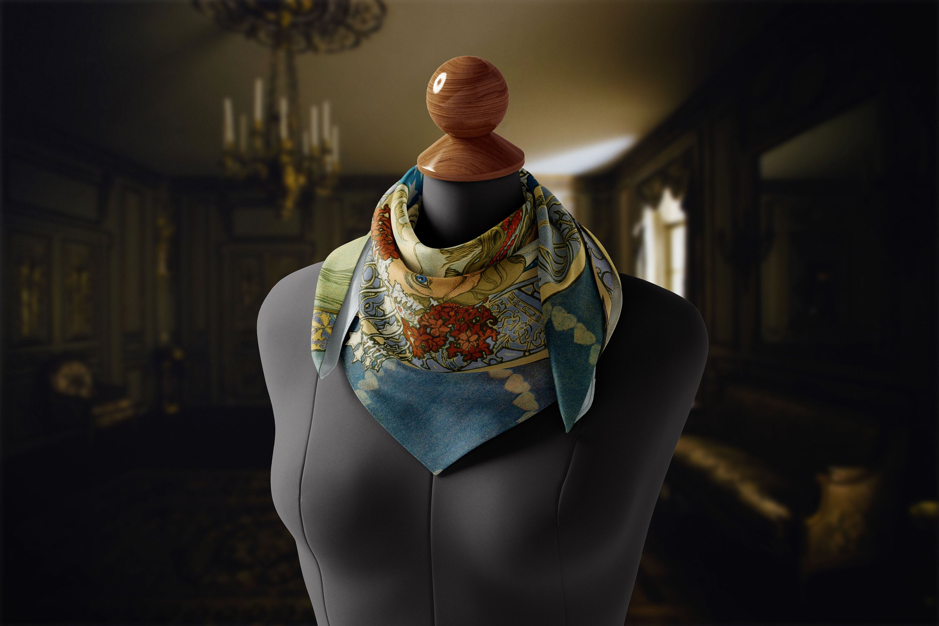 Princess Jacinta by Alphonse Mucha, Luxurious Square Scarf/Wrap/Boho Shawl, Made to Order, Handmade and Cruelty Free