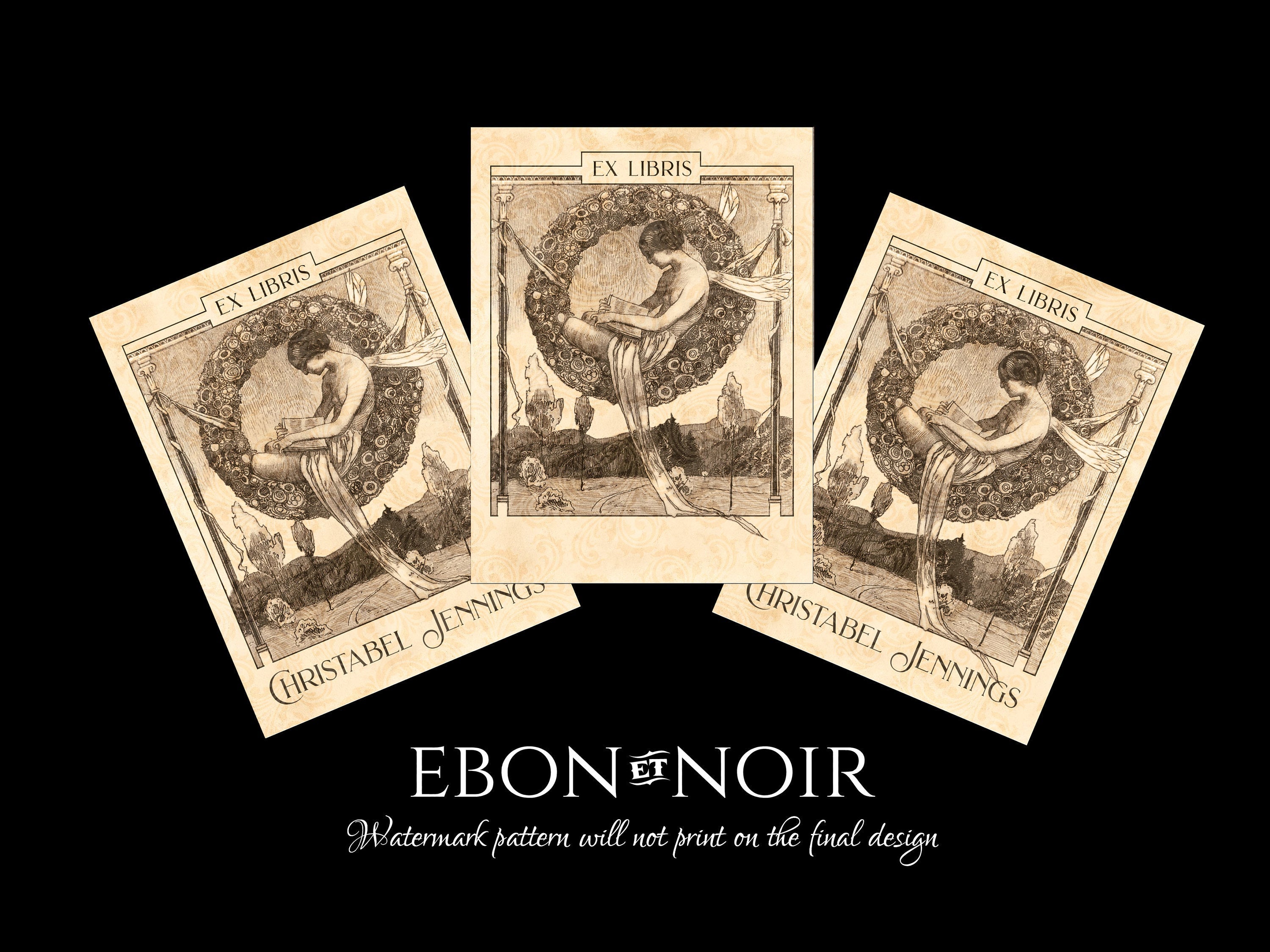 Fairy On a Wreath, Personalized Ex-Libris Bookplates, Crafted on Traditional Gummed Paper, 3in x 4in, Set of 30