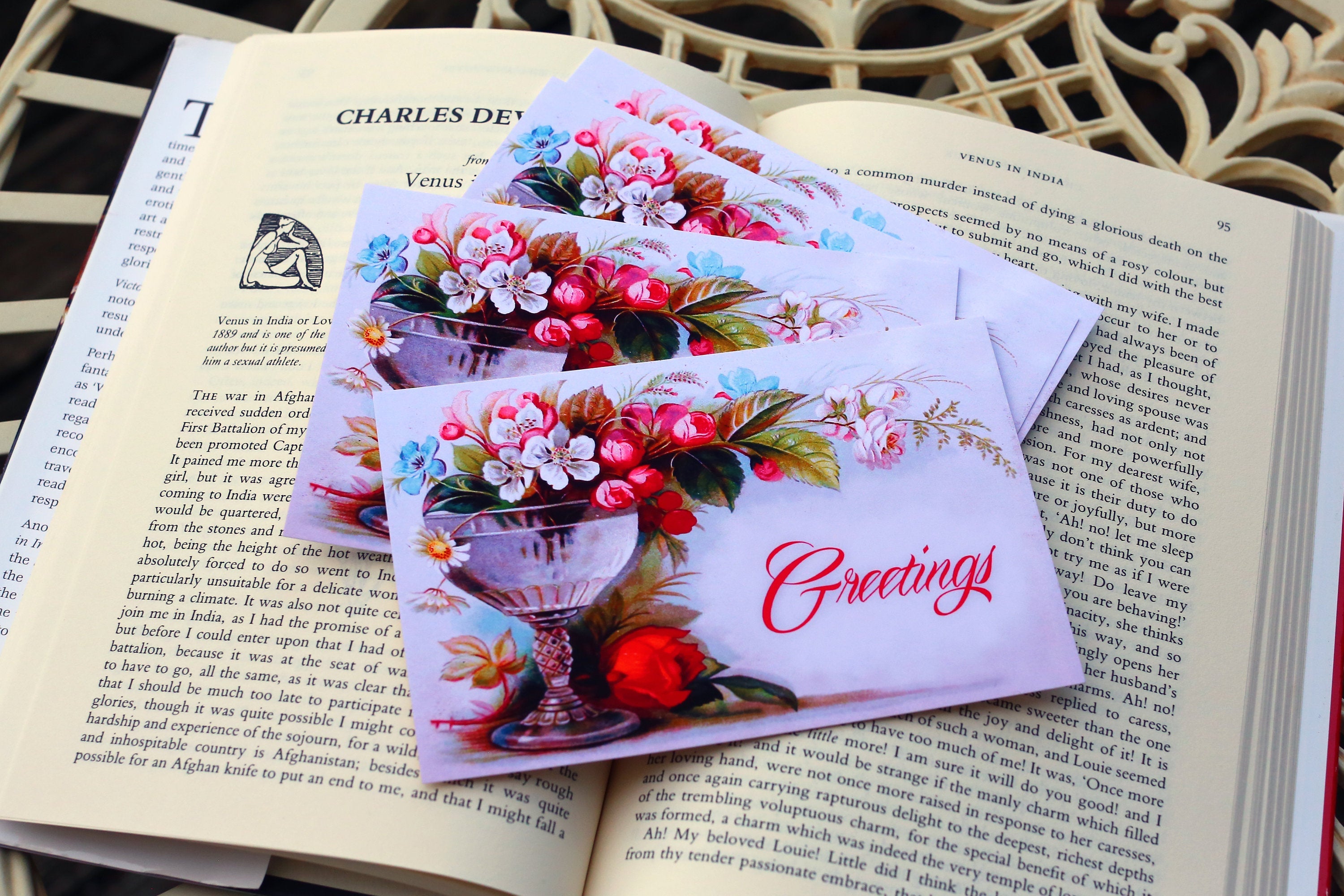 Everyday Victorian Floral "Greetings" Postcard/Greeting Card Set, 12 Cards