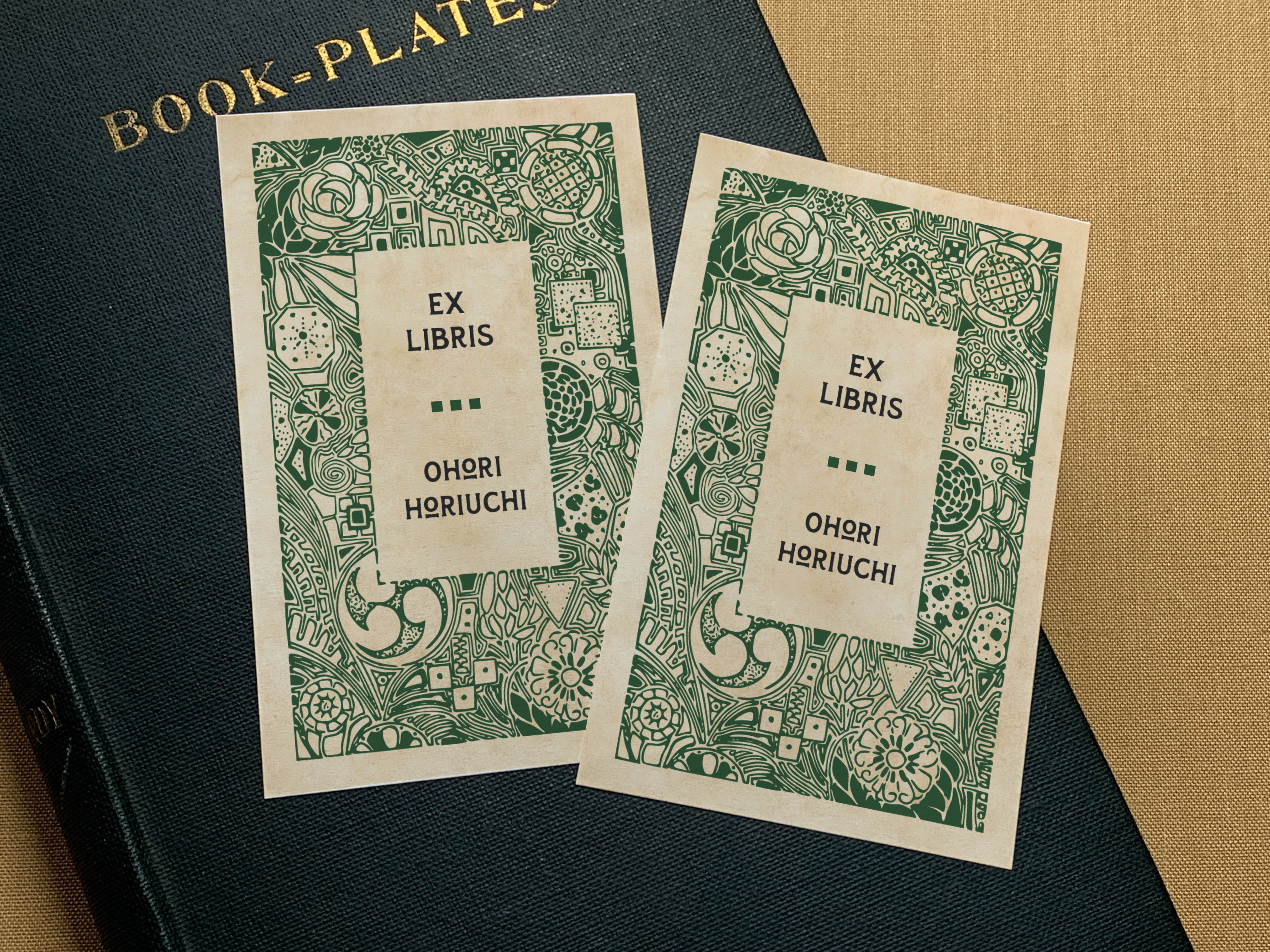 Mitsudomoe Woodcut, Personalized Ex-Libris Bookplates, Crafted on Traditional Gummed Paper, 2.5in x 4in, Set of 30