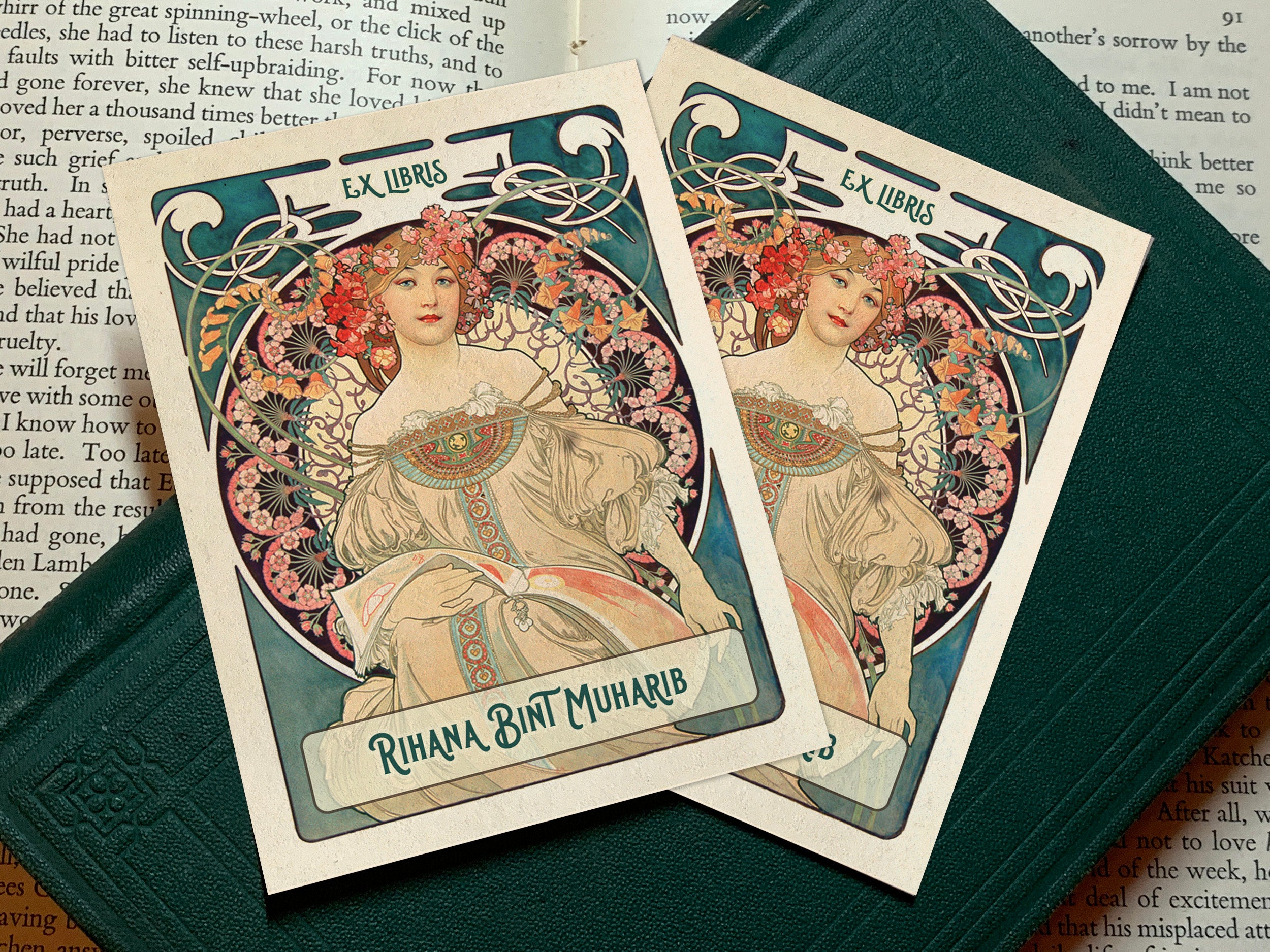 Literature Muse by Alphonse Mucha, Personalized Art Nouveau Ex-Libris Bookplates, Crafted on Traditional Gummed Paper, 3in x 4in, Set of 30