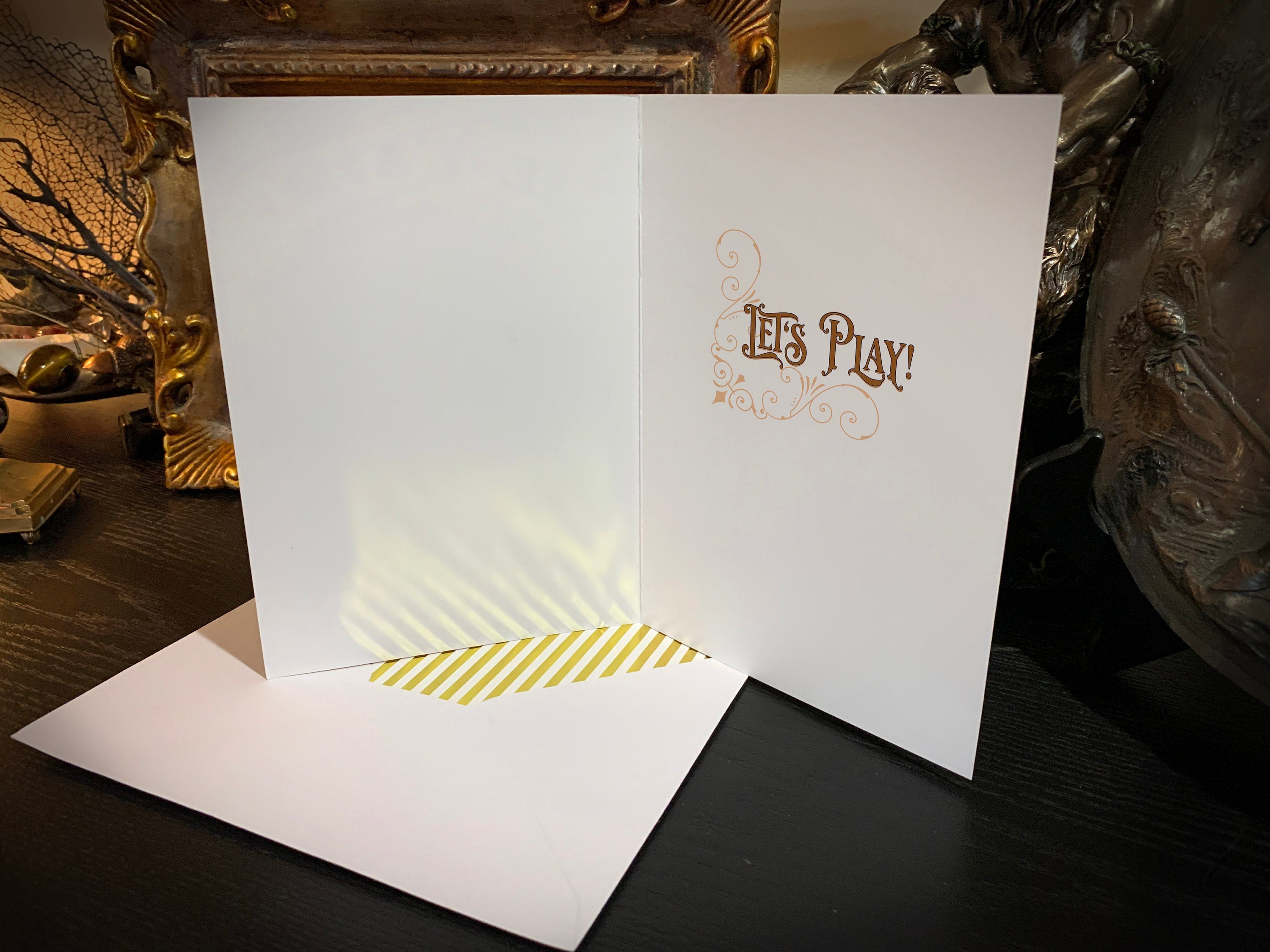 Let's Play!, Victorian Valentine's Day Greeting Card for Gamers with Elegant Gold Foil Envelope