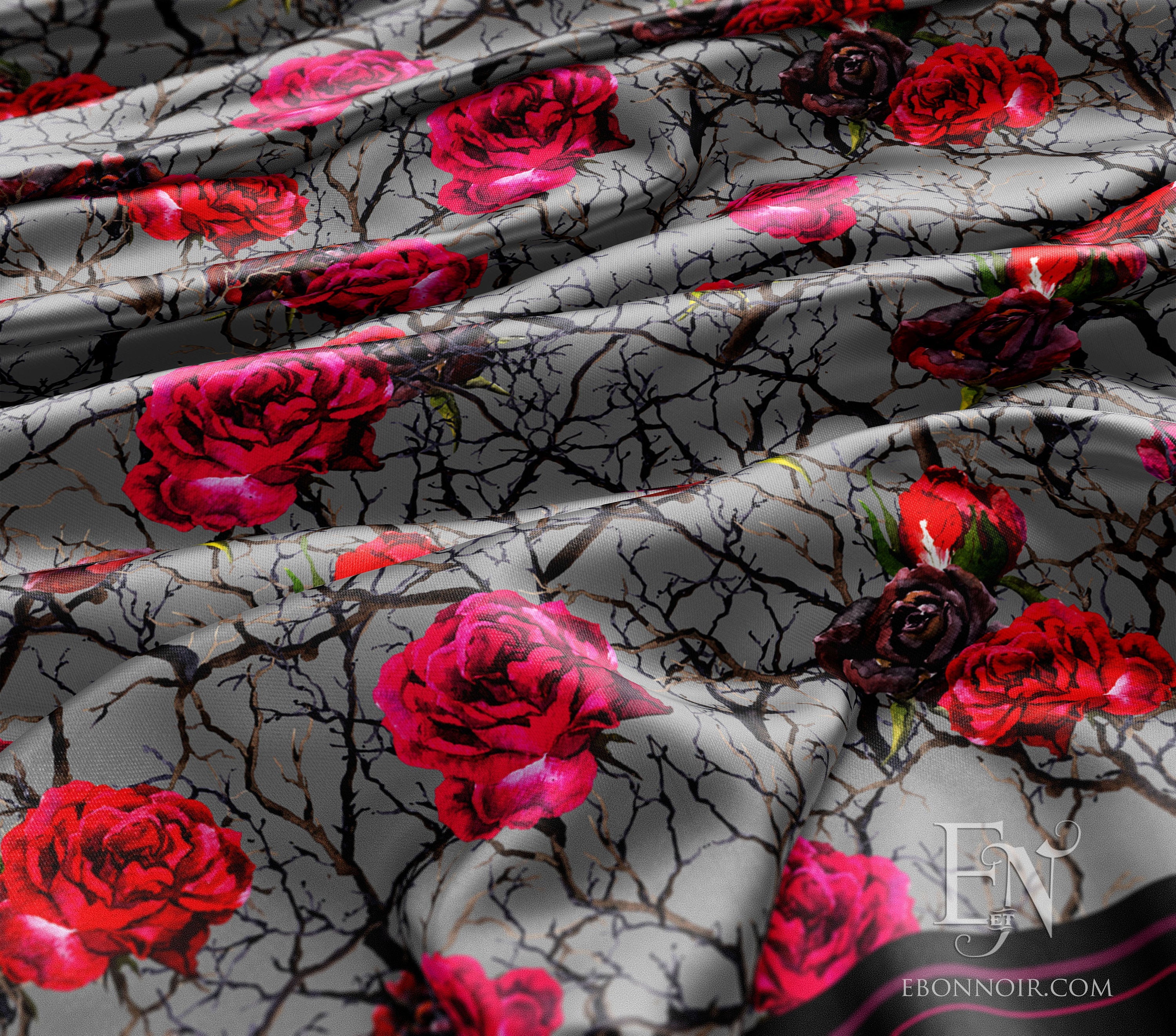 Brier Roses, Luxurious Square Scarf/Wrap/Boho Shawl, Made to Order, Handmade and Cruelty Free, Exclusively at Ebon et Noir