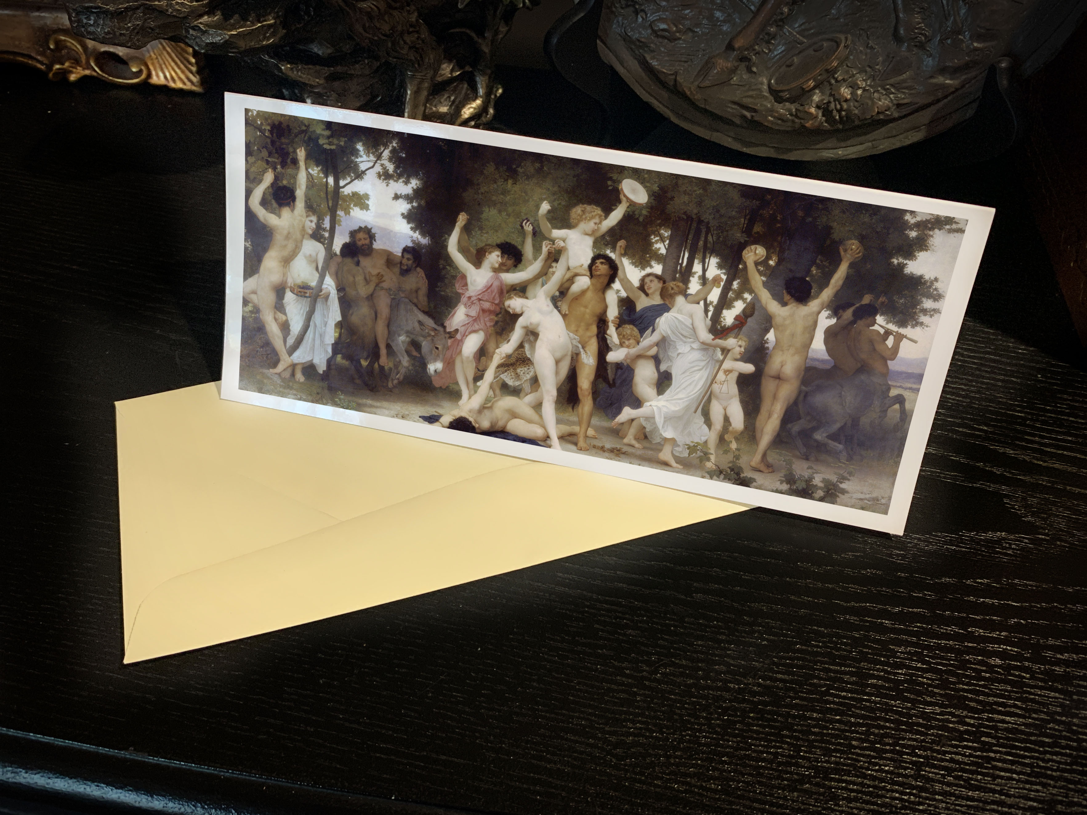 Youth of Bacchus by Adolphe William Bouguereau, Panoramic Greeting Card/Money Holder with Ivory Envelope