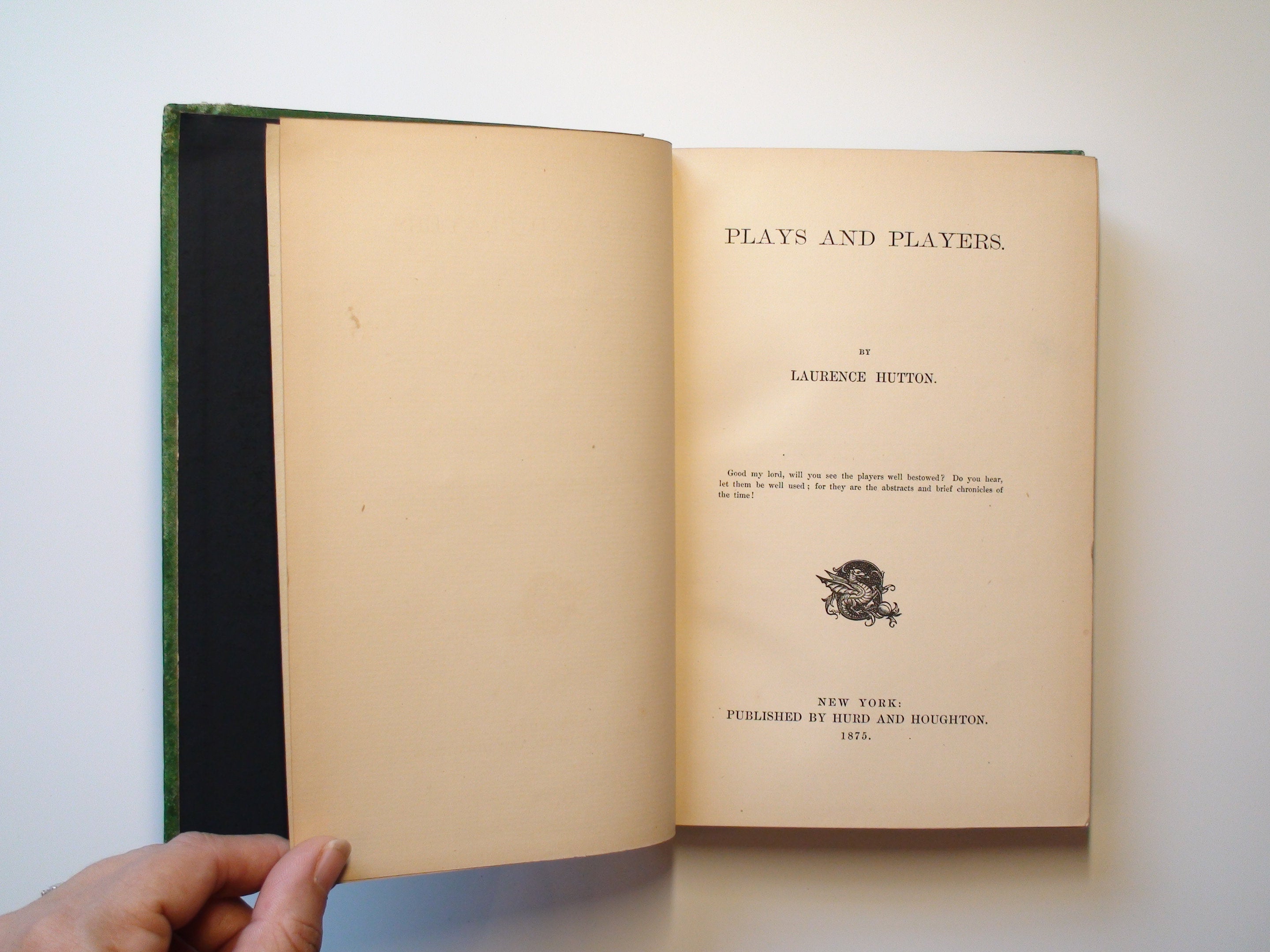 Plays and Players, Laurence Hutton, Victorian Binding, 1st. Ed., 1875