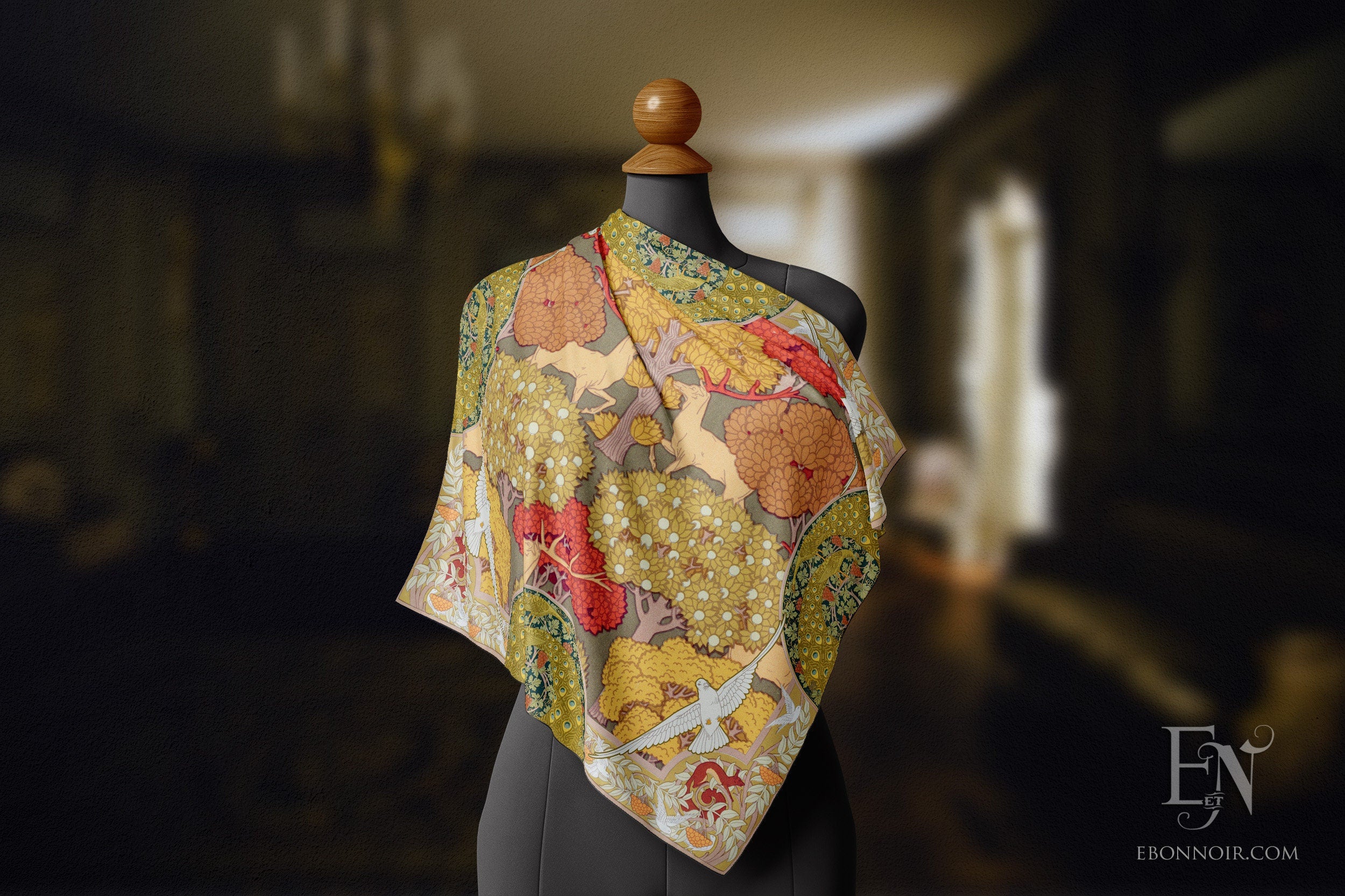 Maurice Pillard Verneuil Flora and Fauna, Luxurious Square Scarf/Wrap/Boho Shawl, Made to Order, Handmade and Cruelty-Free