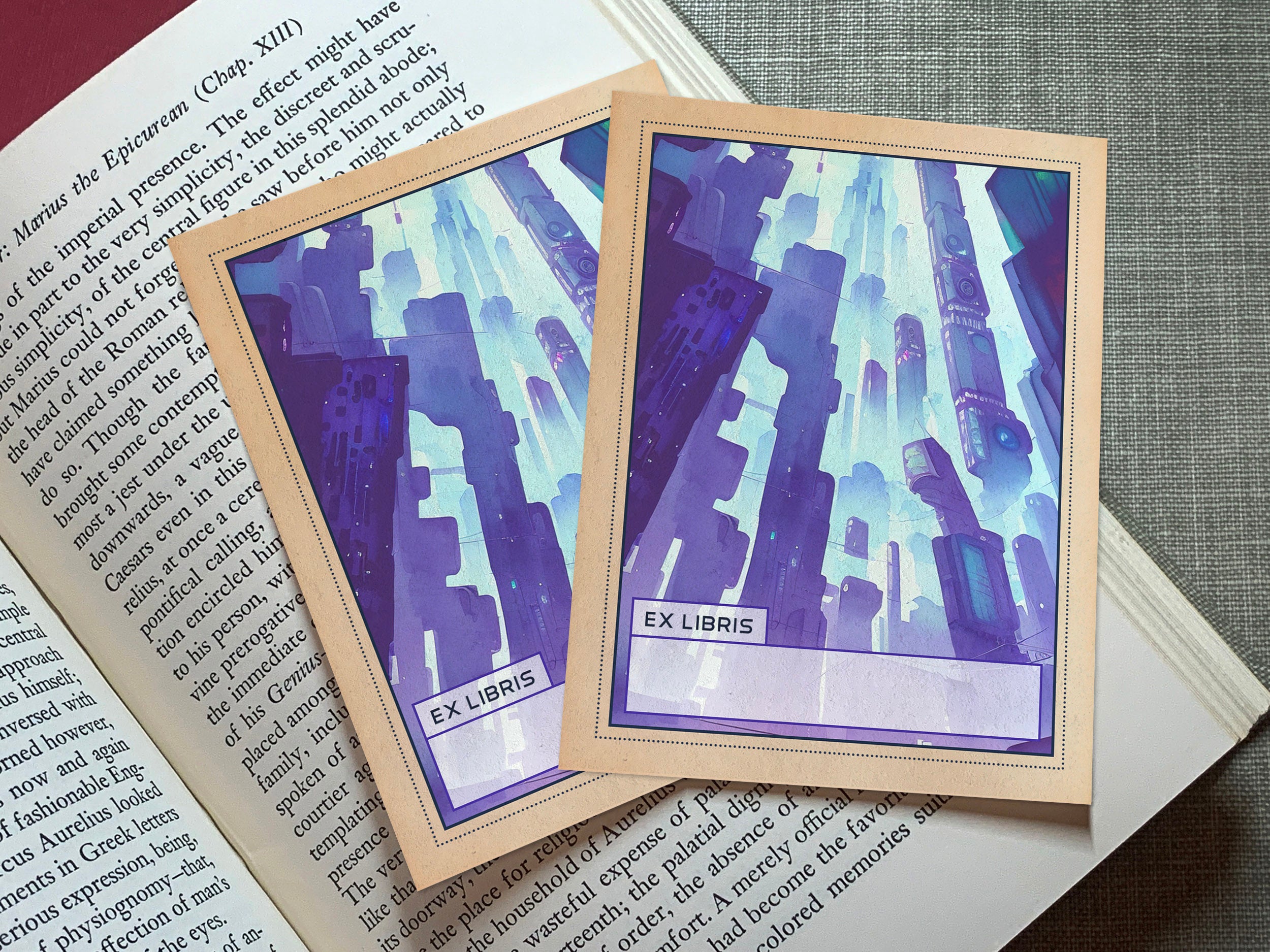 Futuristic City, Personalized Ex-Libris Bookplates, Crafted on Traditional Gummed Paper, 3in x 4in, Set of 30