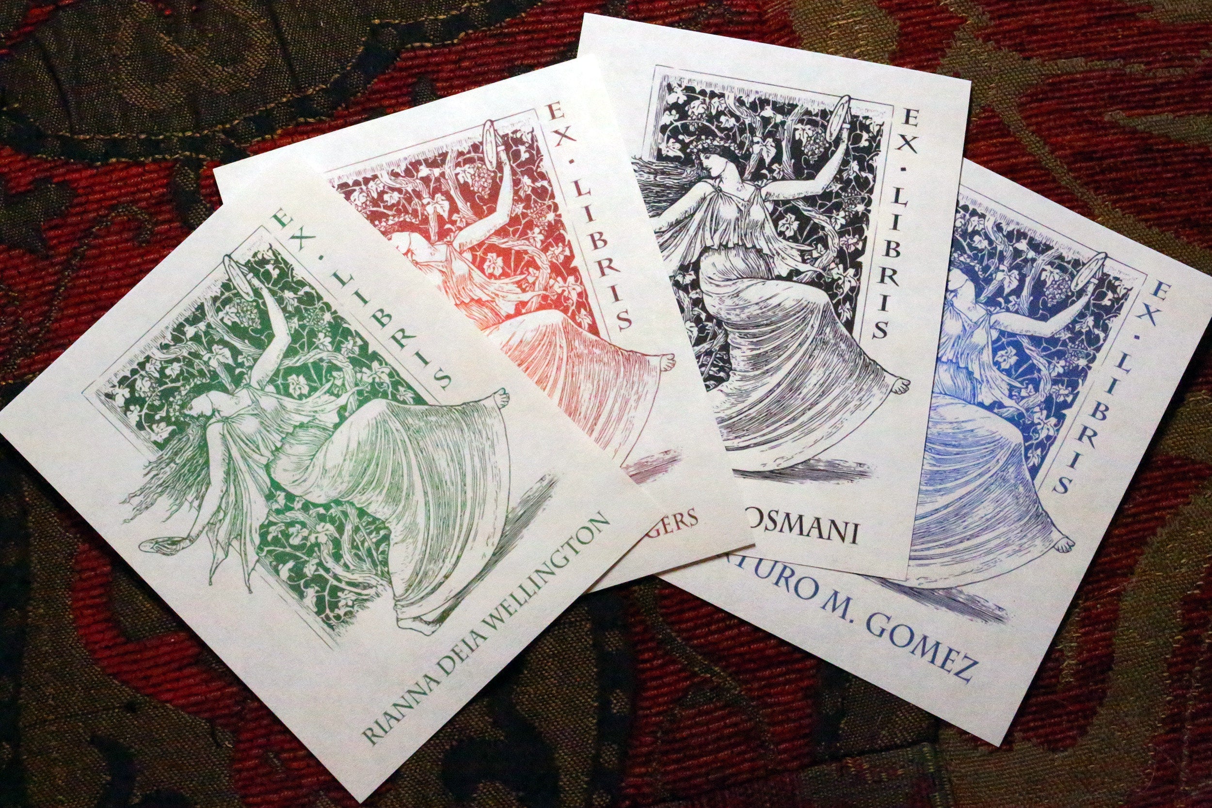 Dancing Bacchante, Personalized Ex-Libris Bookplates, Crafted on Traditional Gummed Paper, 3in x 4in, Set of 30