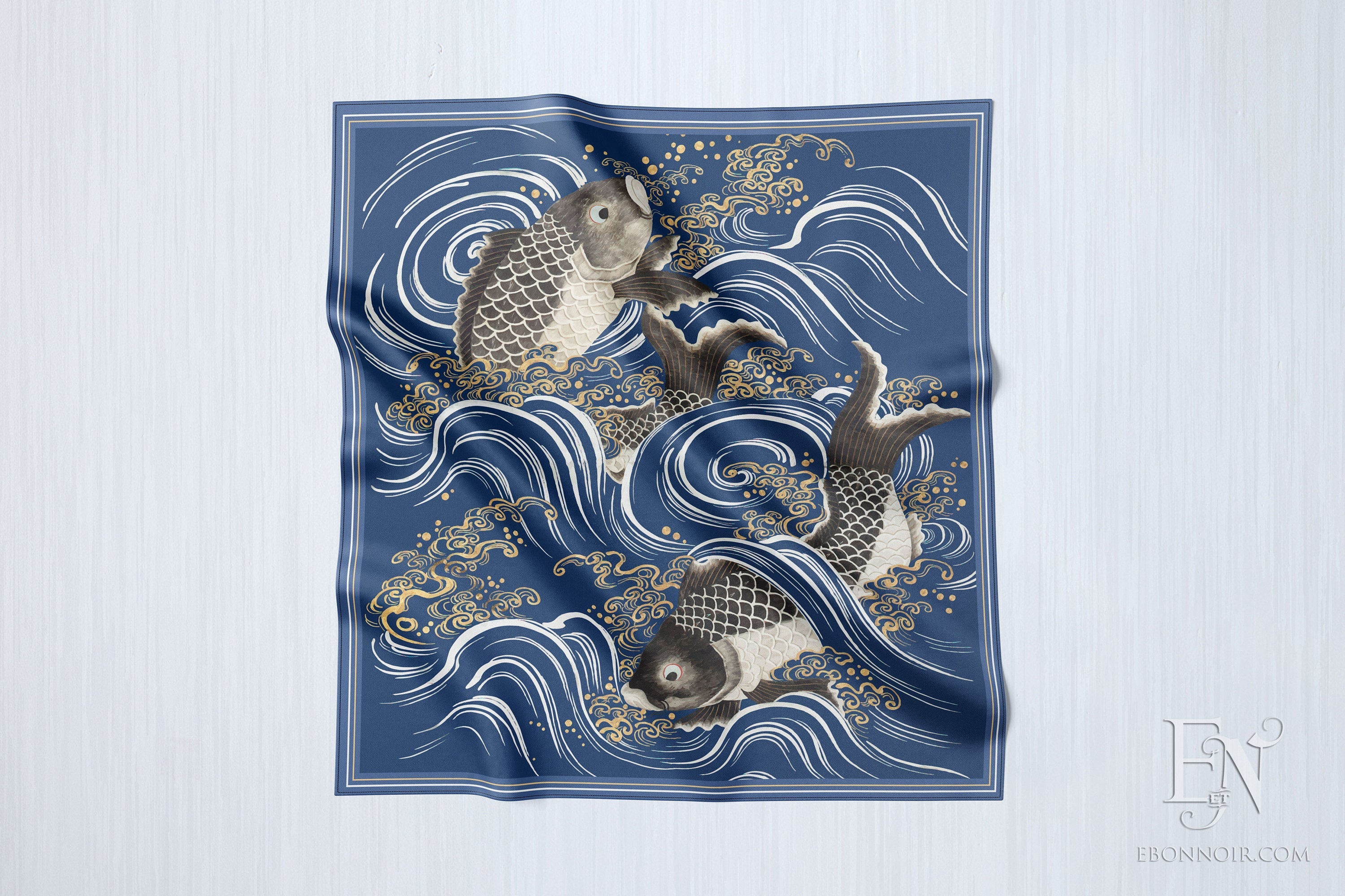 Carp Dancing in the Waves, Luxurious Square Scarf/Wrap/Boho Shawl, Made to Order, Handmade and Cruelty-Free