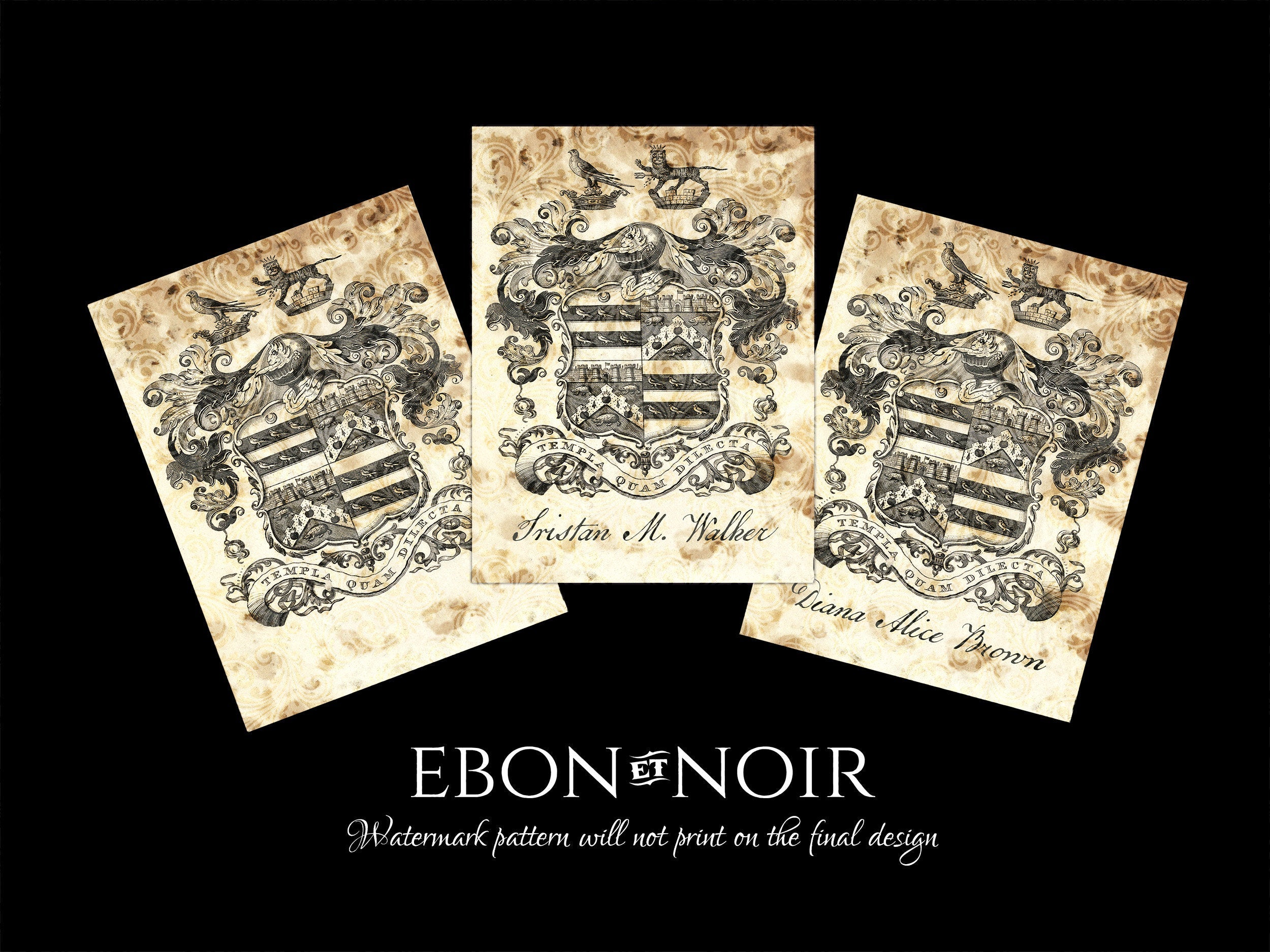 Templa Quam Dilecta, Personalized Heraldic Ex-Libris Bookplates, Crafted on Traditional Gummed Paper, 3in x 4in, Set of 30