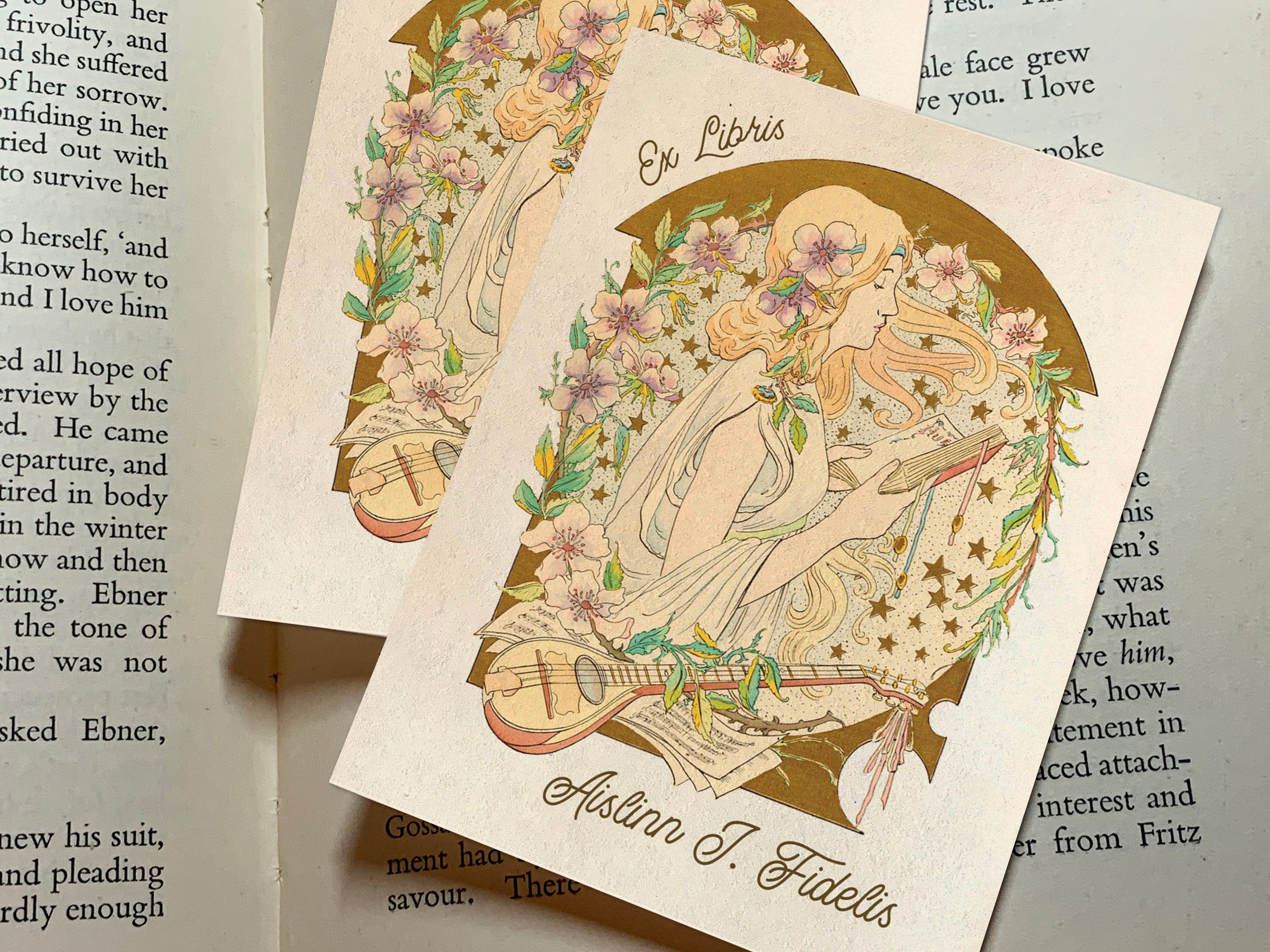 Musical Muse, Personalized Art Deco Ex-Libris Bookplates, Crafted on Traditional Gummed Paper, 4in x 3in, Set of 30