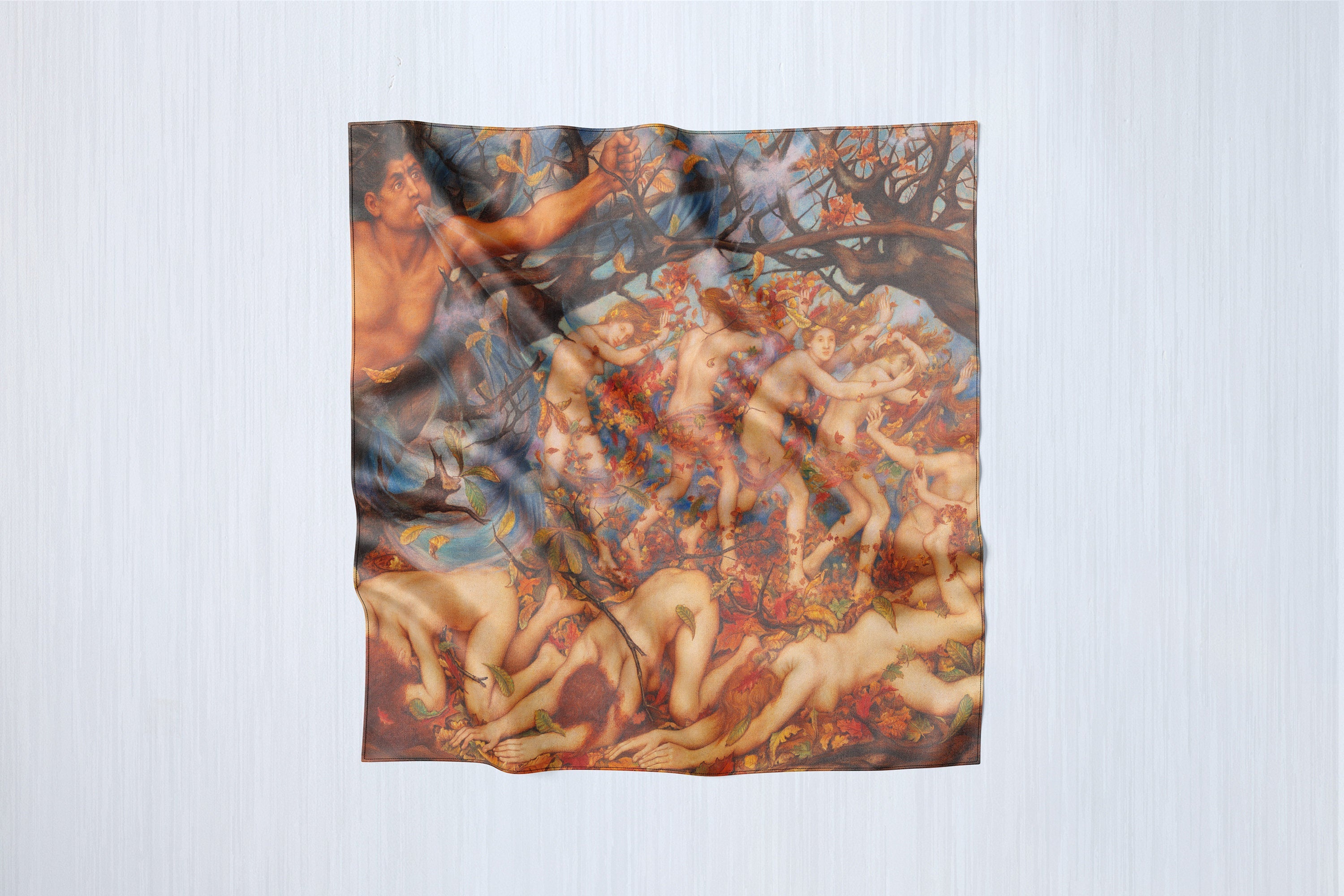 Boreas and the Fallen Leaves by Evelyn De Morgan, Luxurious Square Scarf/Wrap/Boho Shawl, Made to Order, Handmade and Cruelty Free